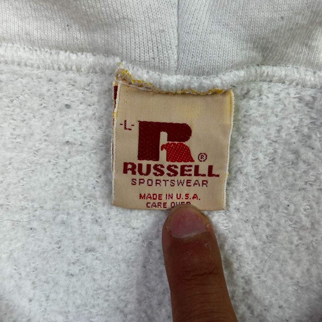 Russell Sportswear L White Zip-Up Hoodie Made In USA