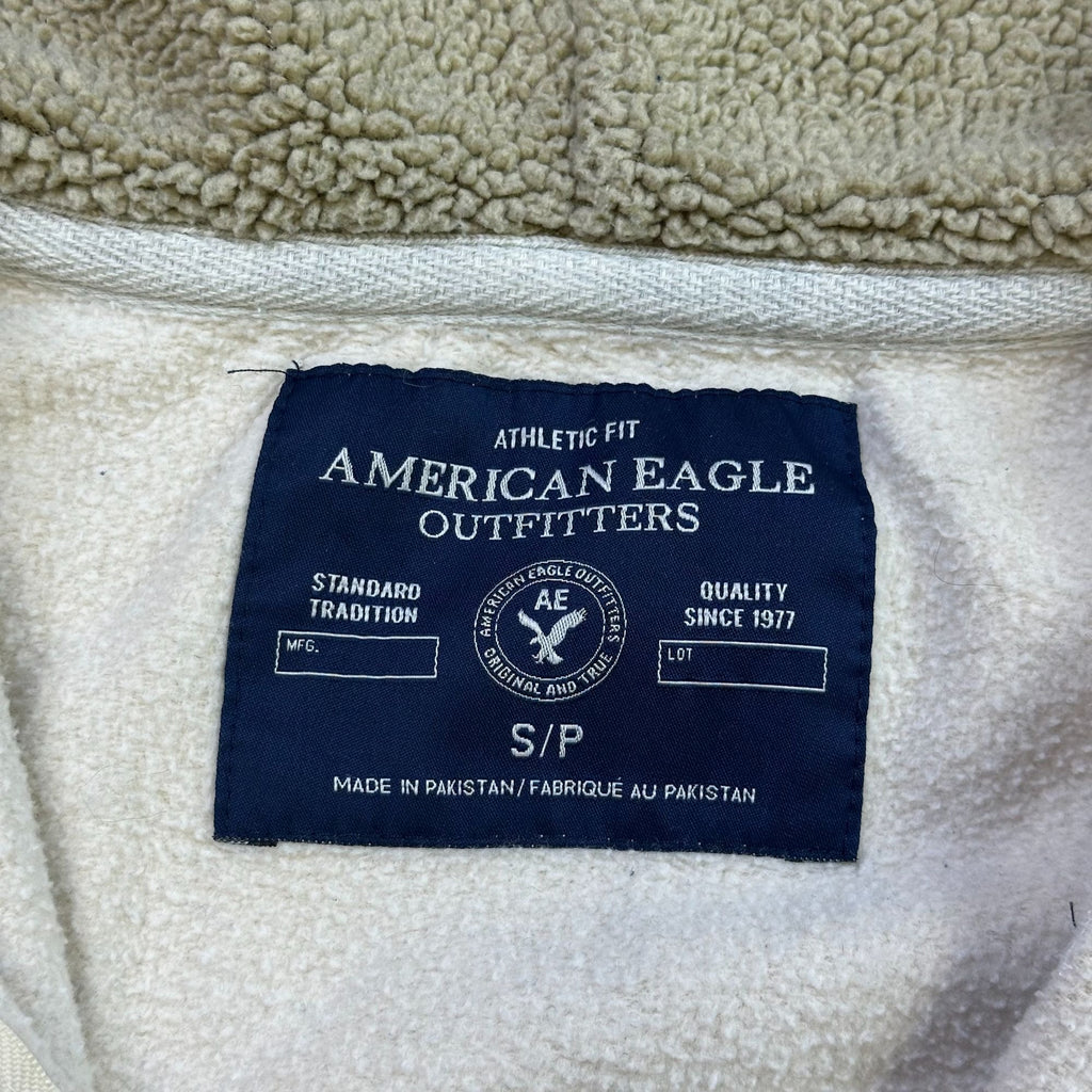 American Eagle Outfitters Beige Hooded Zip-Up Jacket S/P Athletic Fit Sherpa-Lined