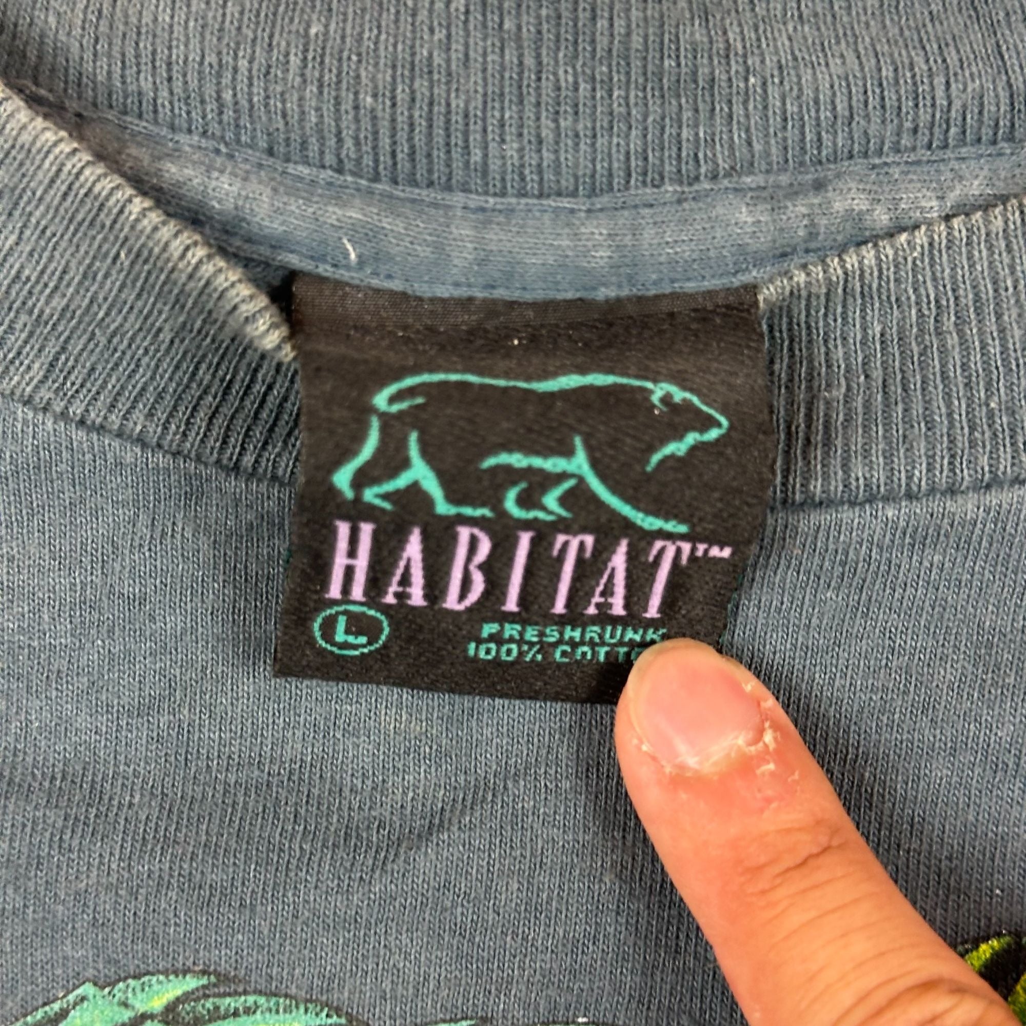 Vintage Habitat Wake To The Rainforest Graphic T-Shirt L 100% Cotton Blue Jungle Wildlife Print