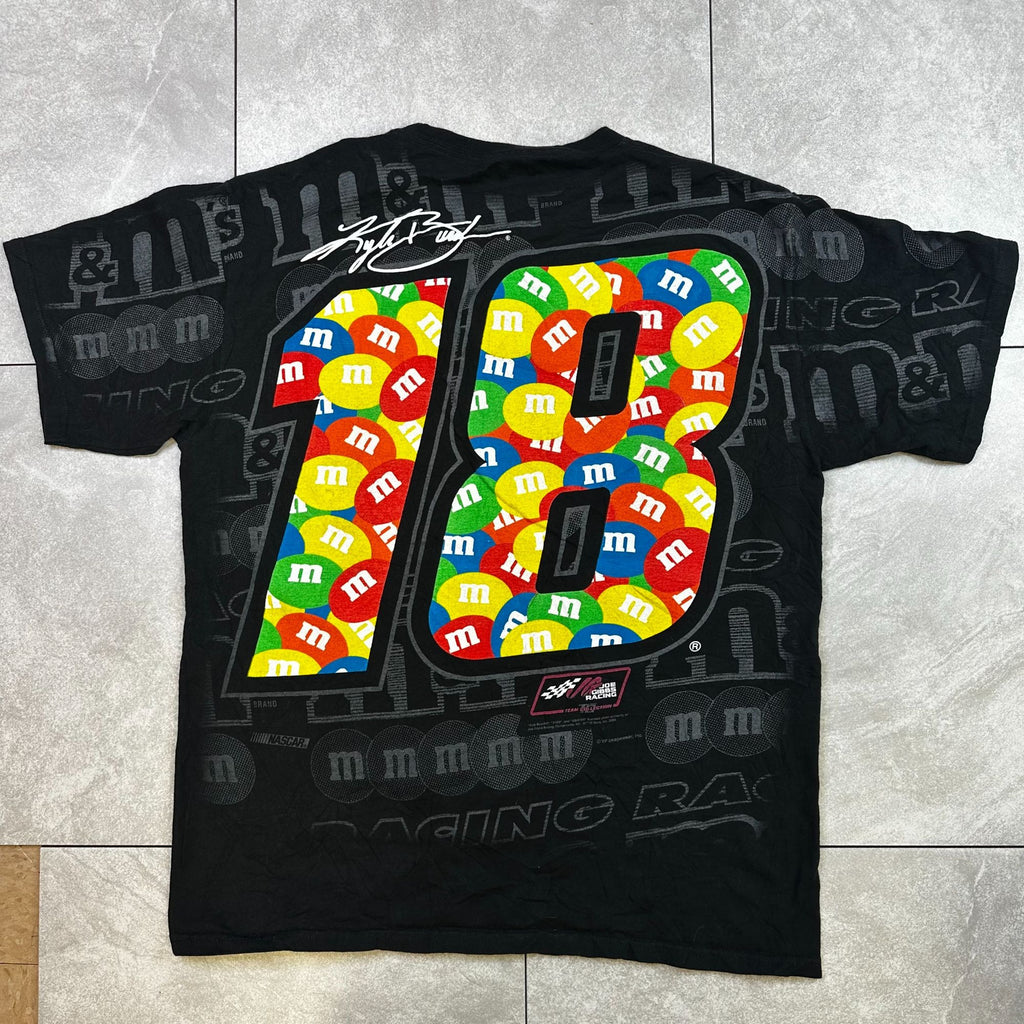 M&Ms Racing NASCAR Black Graphic T-Shirt Size L Cotton Crewneck With Bold Design
