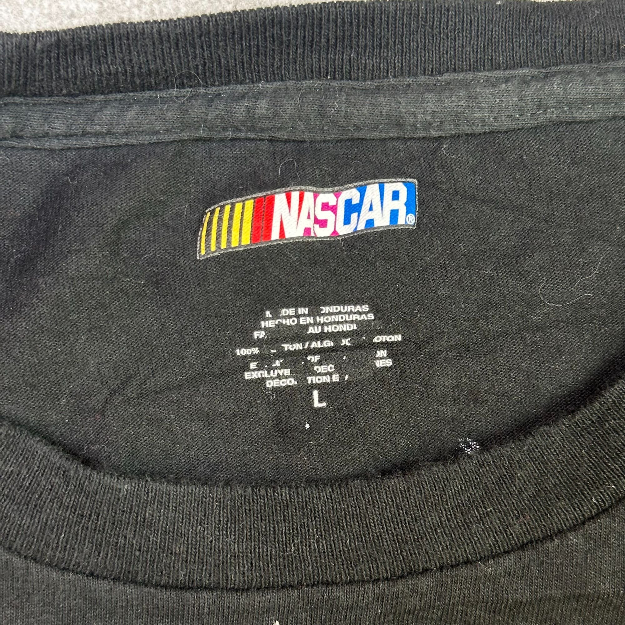 M&Ms Racing NASCAR Black Graphic T-Shirt Size L Cotton Crewneck With Bold Design