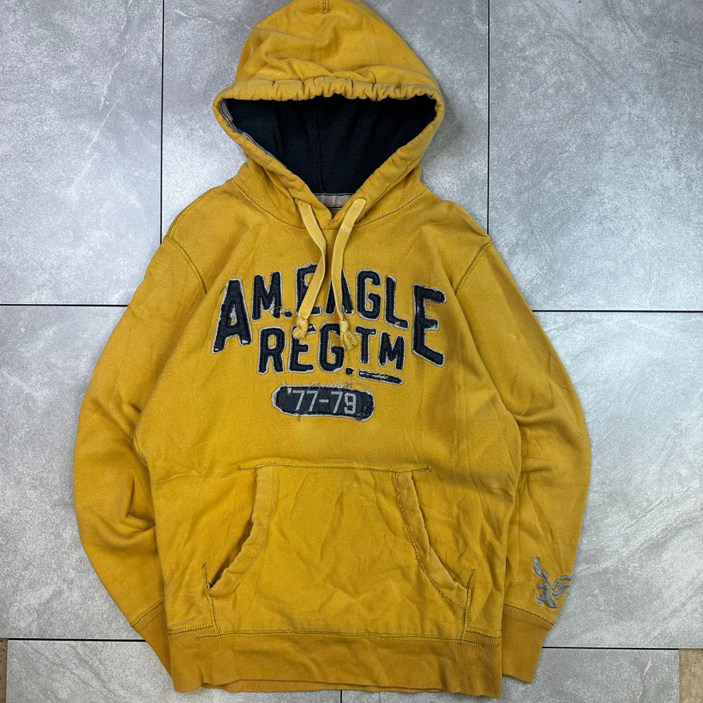 American Eagle Outfitters Yellow Hoodie Eagle Fleece Pullover Sweatshirt S/P