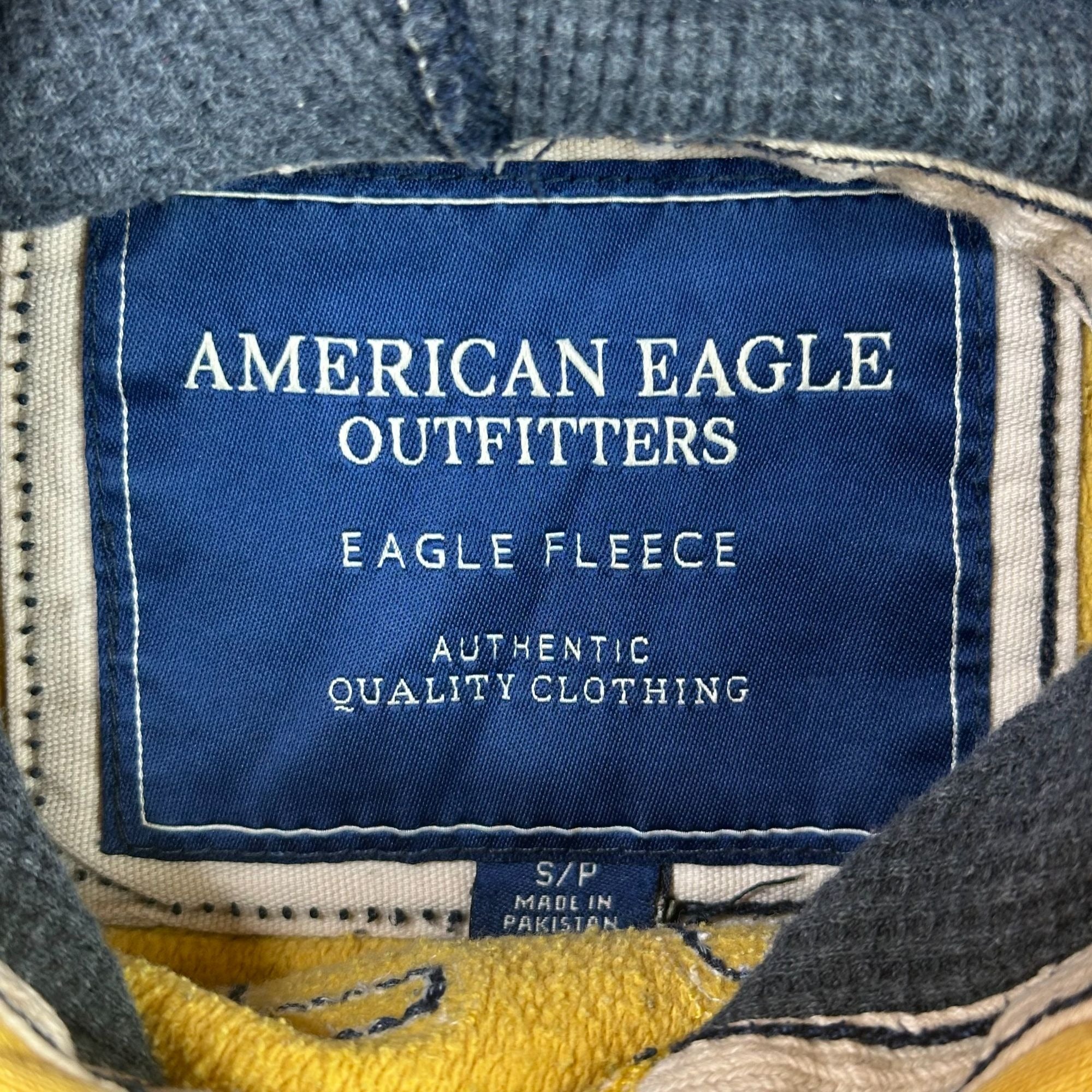 American Eagle Outfitters Yellow Hoodie Eagle Fleece Pullover Sweatshirt S/P
