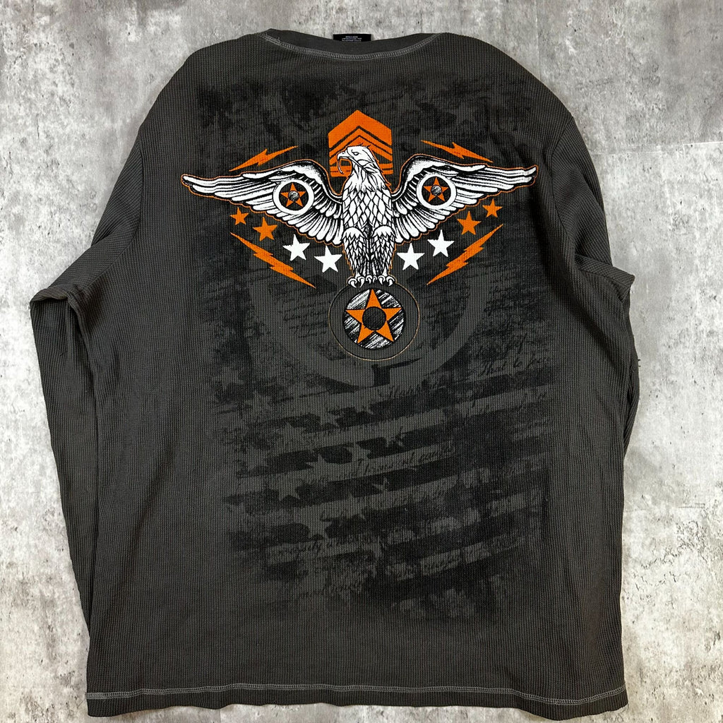 Mens No Boundaries 2XL Charcoal Long Sleeve Thermal Shirt With Eagle & Star Graphic Design Cotton/Polyester Blend