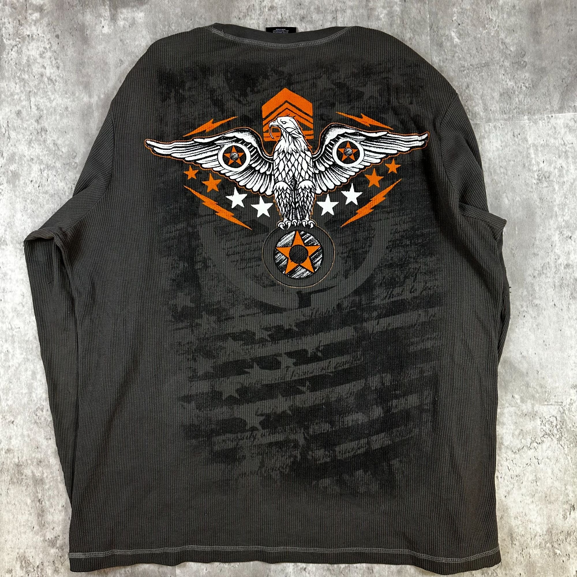 Mens No Boundaries 2XL Charcoal Long Sleeve Thermal Shirt With Eagle & Star Graphic Design Cotton/Polyester Blend