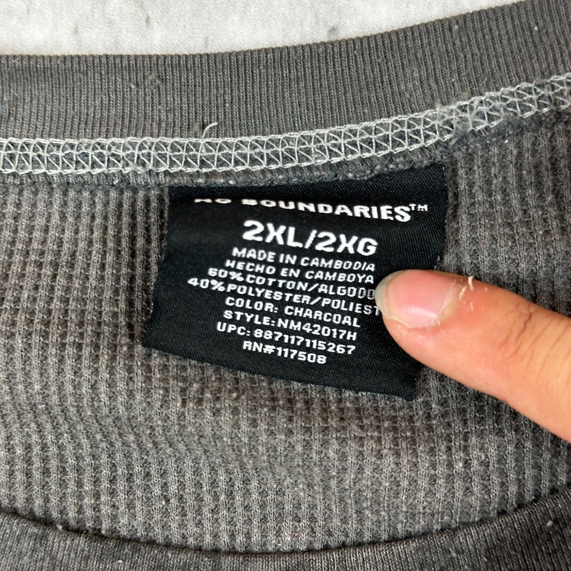 Mens No Boundaries 2XL Charcoal Long Sleeve Thermal Shirt With Eagle & Star Graphic Design Cotton/Polyester Blend