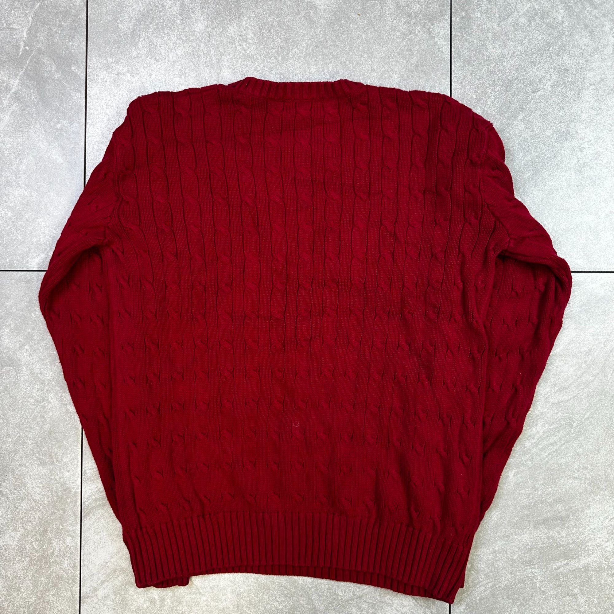 Polo By Ralph Lauren Red Cable Knit Sweater XL 100% Cotton Crewneck Classic Style