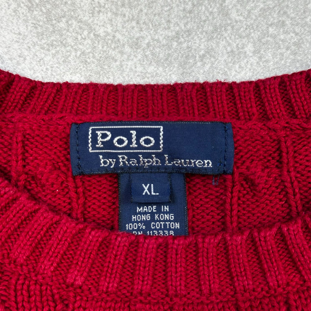 Polo By Ralph Lauren Red Cable Knit Sweater XL 100% Cotton Crewneck Classic Style