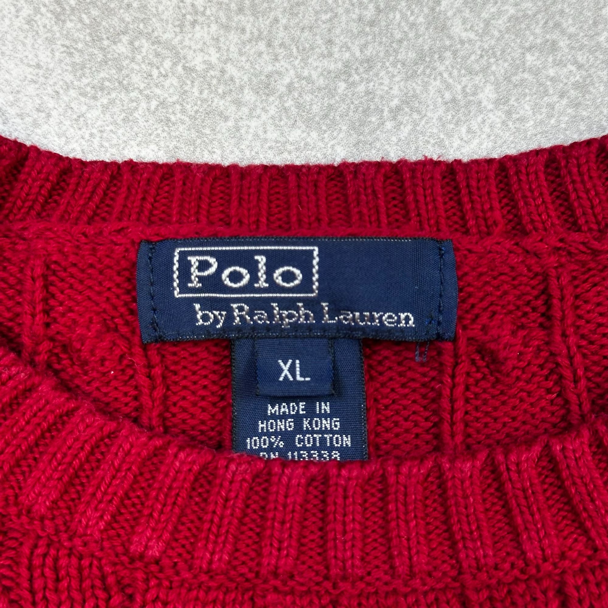 Polo By Ralph Lauren Red Cable Knit Sweater XL 100% Cotton Crewneck Classic Style
