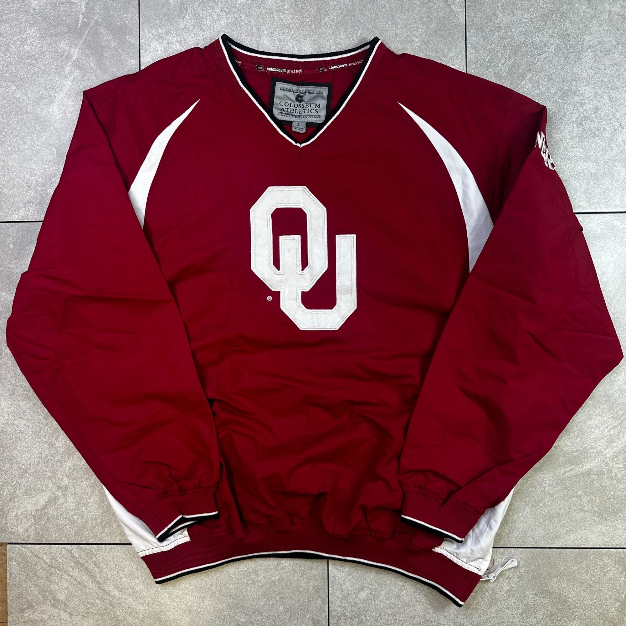 Colosseum Athletics Oklahoma Sooners Pullover Jacket L Red/White Polyester V-Neck Collegiate Licensed Product