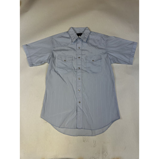 Wrangler Mens Western Short Sleeve Button-Up Shirt M Light Blue