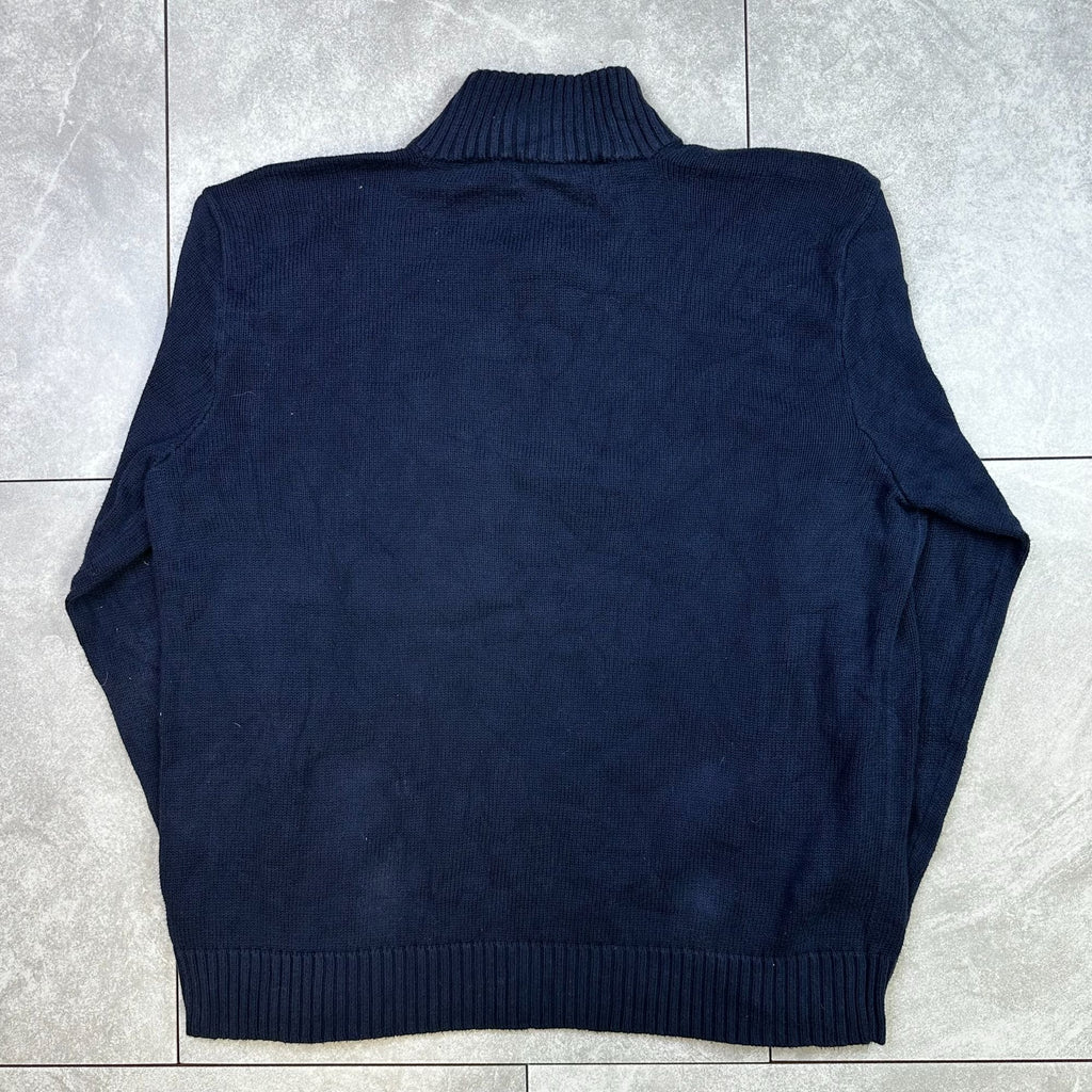 Polo Ralph Lauren Navy 100% Cotton Half-Zip Sweater With Ribbed Collar & Cuffs Mens L
