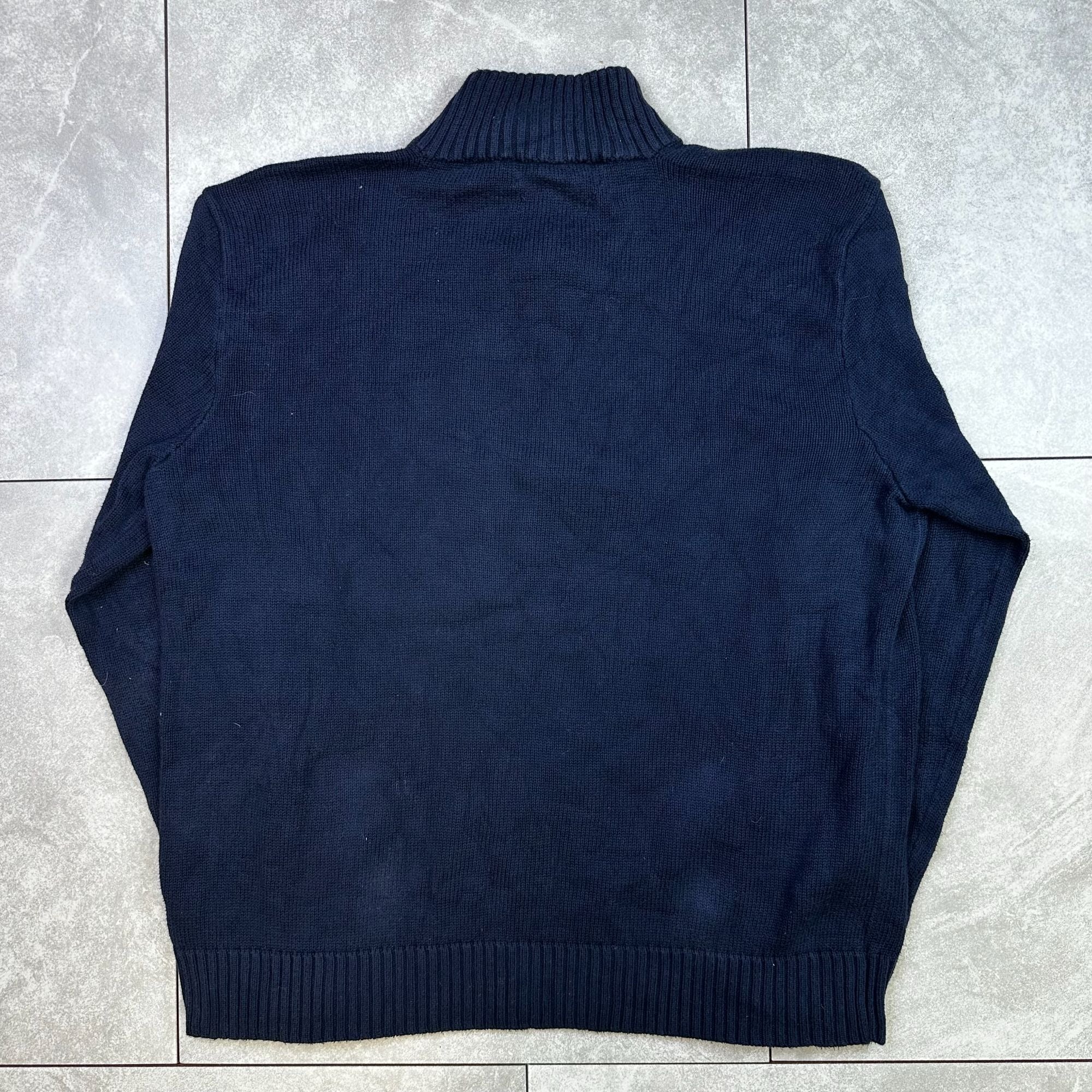 Polo Ralph Lauren Navy 100% Cotton Half-Zip Sweater With Ribbed Collar & Cuffs Mens L