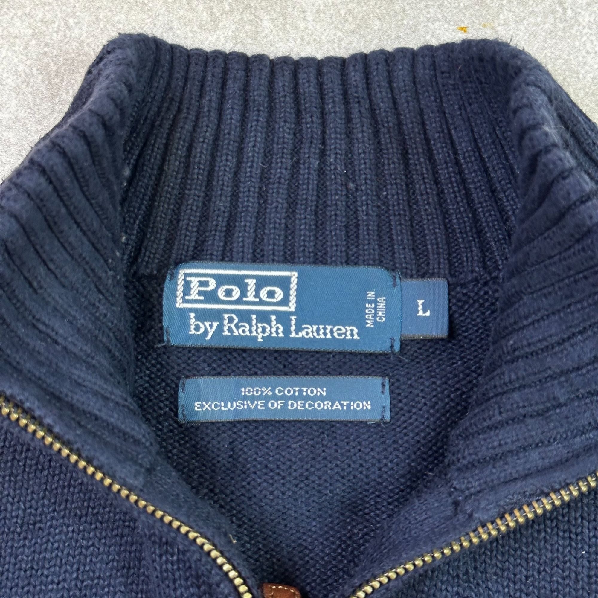 Polo Ralph Lauren Navy 100% Cotton Half-Zip Sweater With Ribbed Collar & Cuffs Mens L