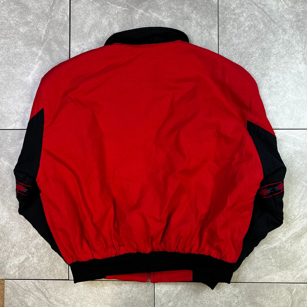 Saddlebrook Western Wear Red & Black Jacket 2X Zip Front USA-Made Native-Inspired Pattern Warm Lining Mens Outerwear