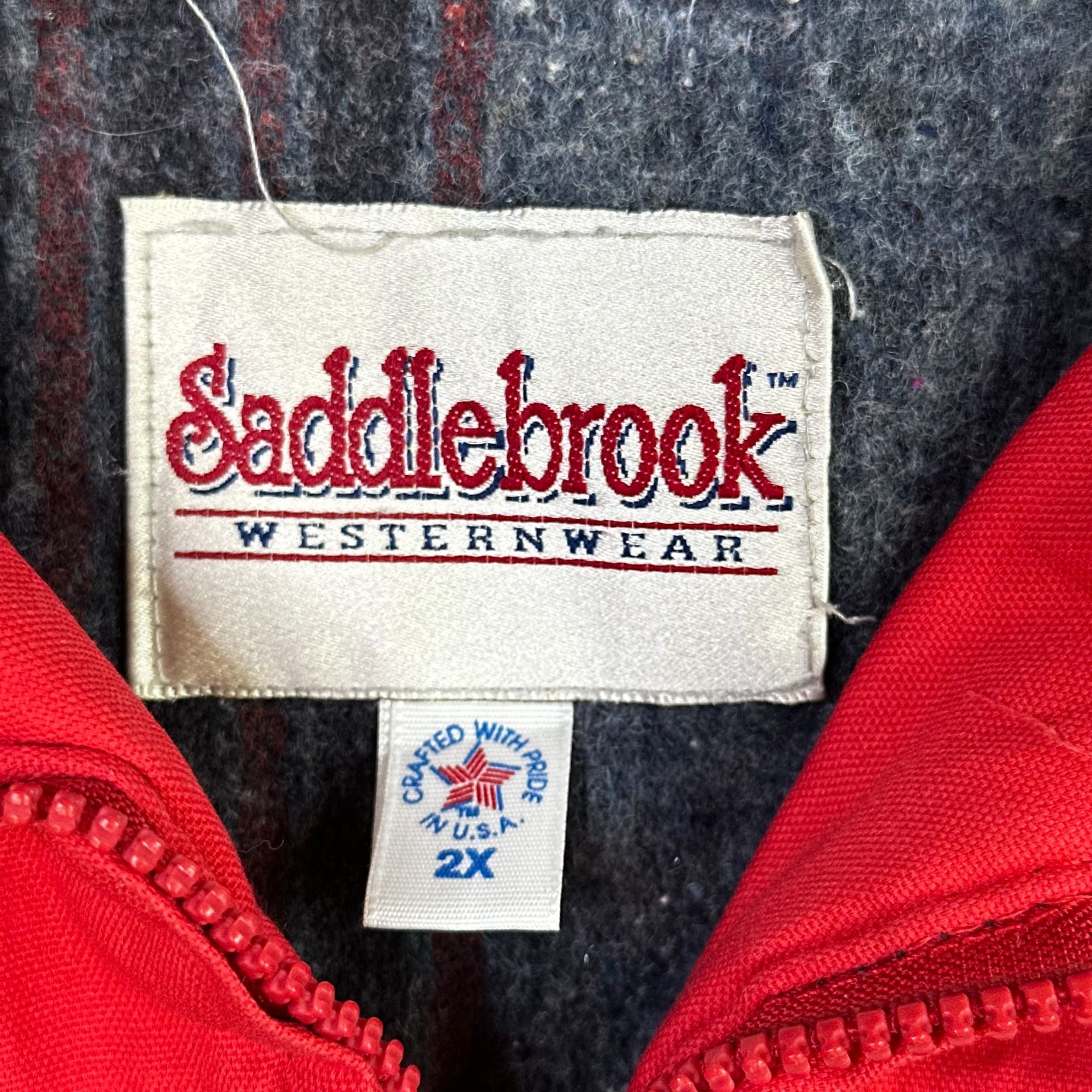Saddlebrook Western Wear Red & Black Jacket 2X Zip Front USA-Made Native-Inspired Pattern Warm Lining Mens Outerwear