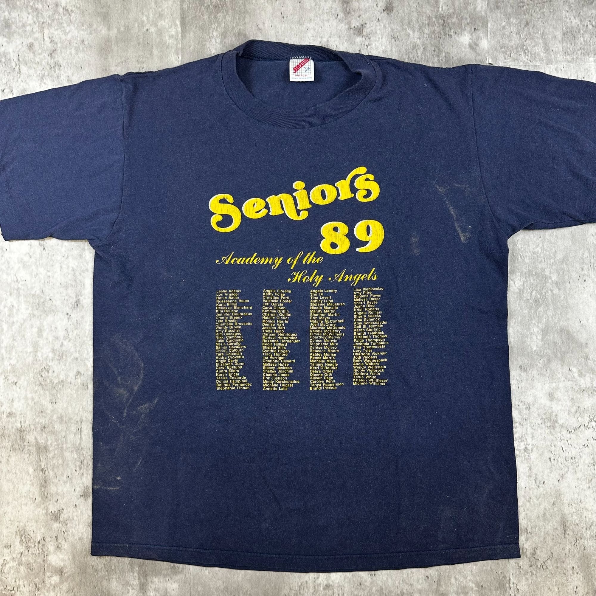 Vintage Jerzees Seniors 89 Academy Of The Holy Angels Navy Blue T-Shirt Size L