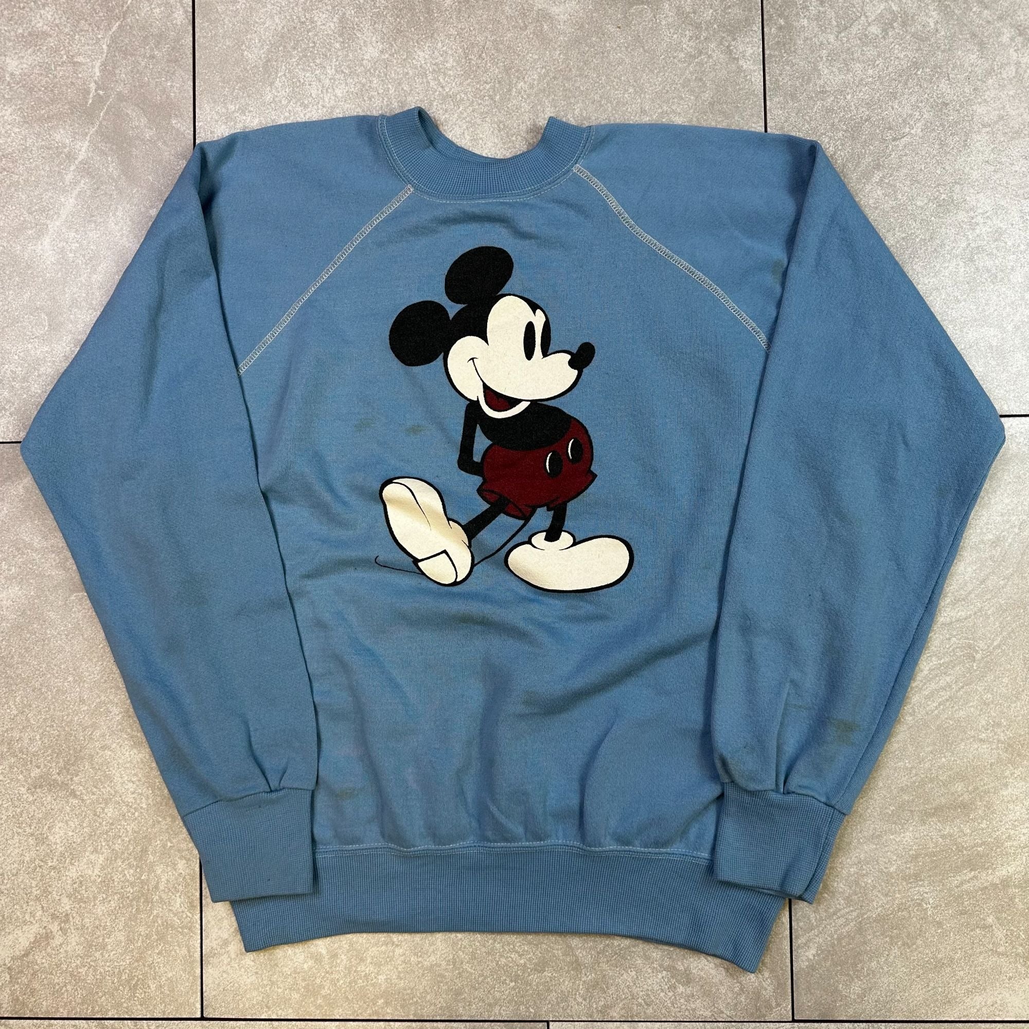 Vintage Blue Mickey Mouse Sweatshirt Crewneck Pullover Adult Size Large Disney