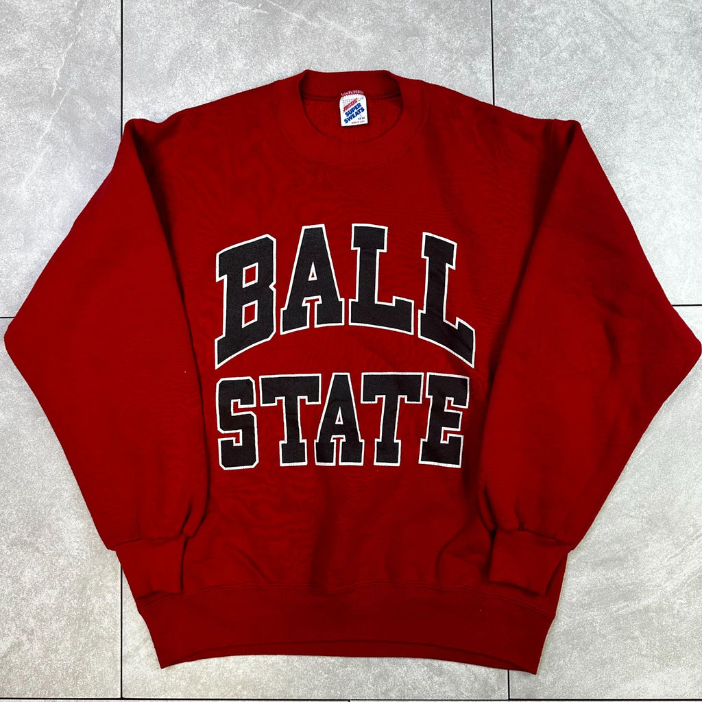 Vintage Jerzees Super Sweats Ball State Red Crewneck Sweatshirt L Made In USA