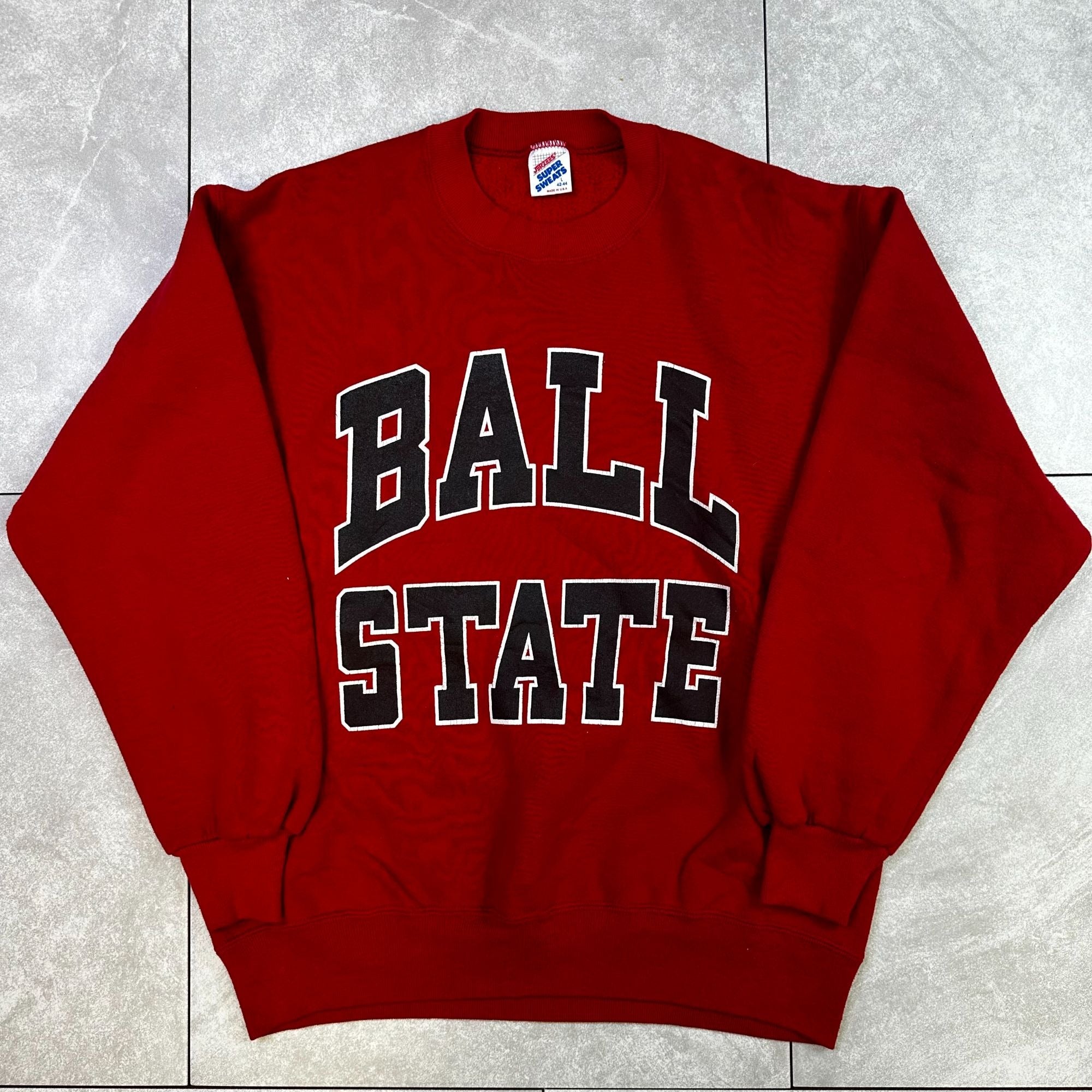 Vintage Jerzees Super Sweats Ball State Red Crewneck Sweatshirt L Made In USA
