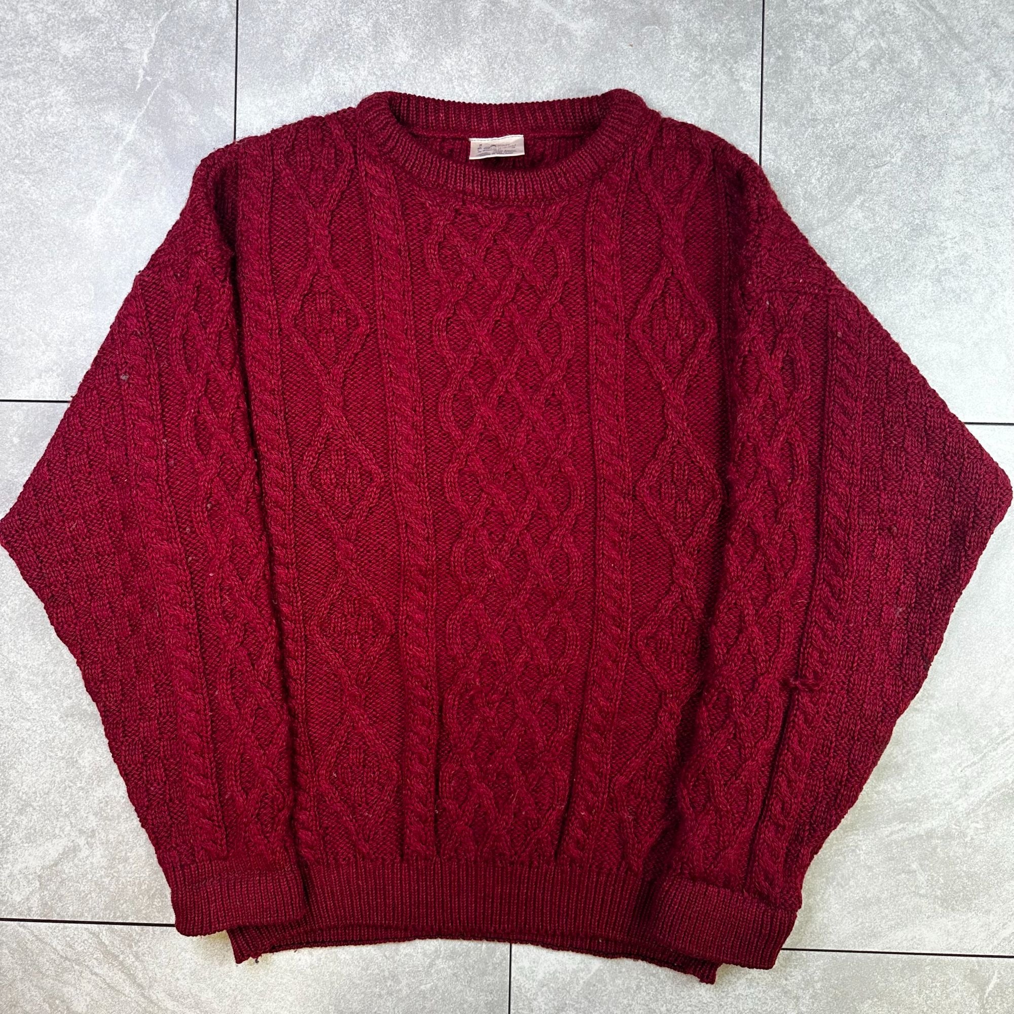 Aran Country By Kennedy Of Andara XL Red Cable Knit Sweater 100% New Wool Made In Ireland