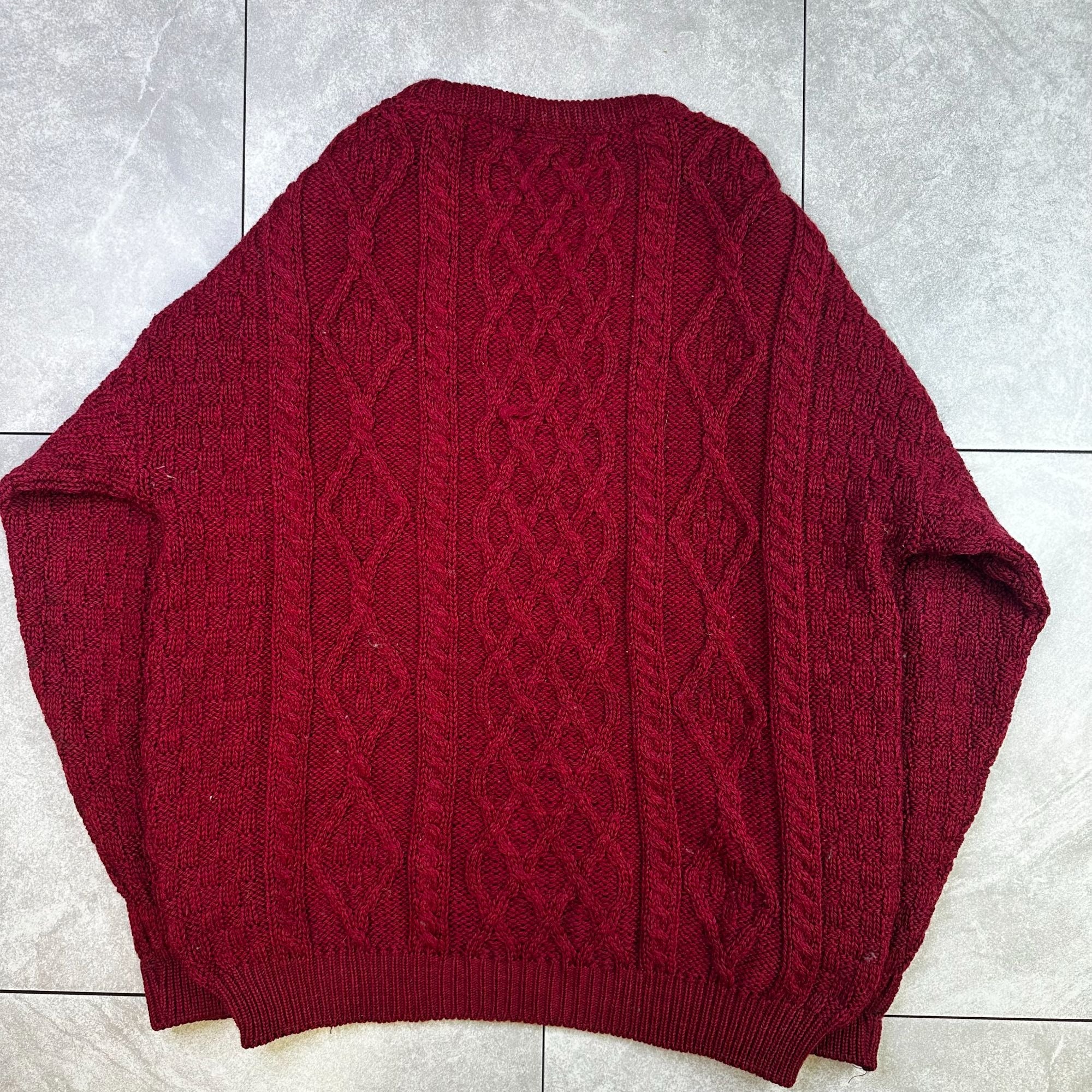 Aran Country By Kennedy Of Andara XL Red Cable Knit Sweater 100% New Wool Made In Ireland
