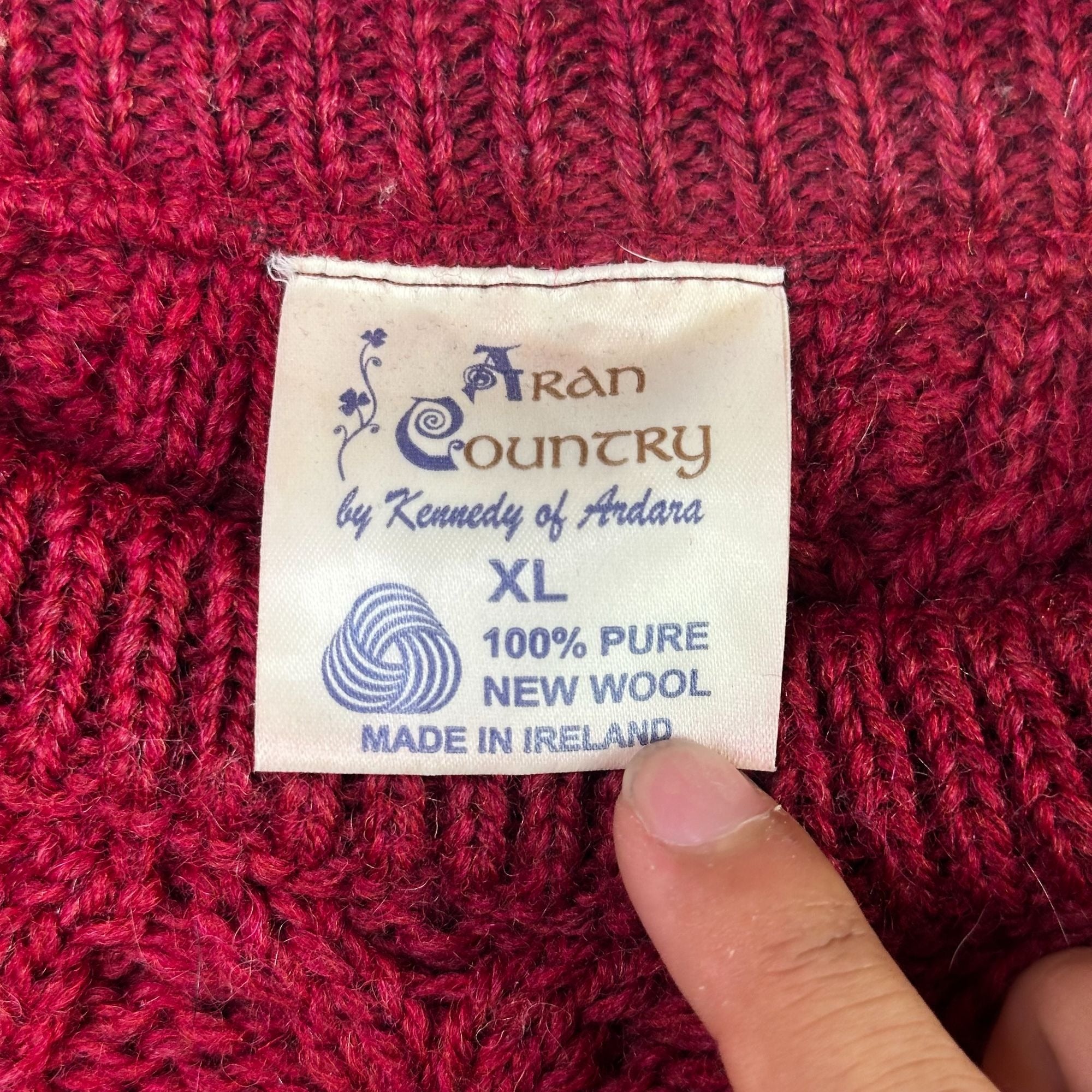 Aran Country By Kennedy Of Andara XL Red Cable Knit Sweater 100% New Wool Made In Ireland