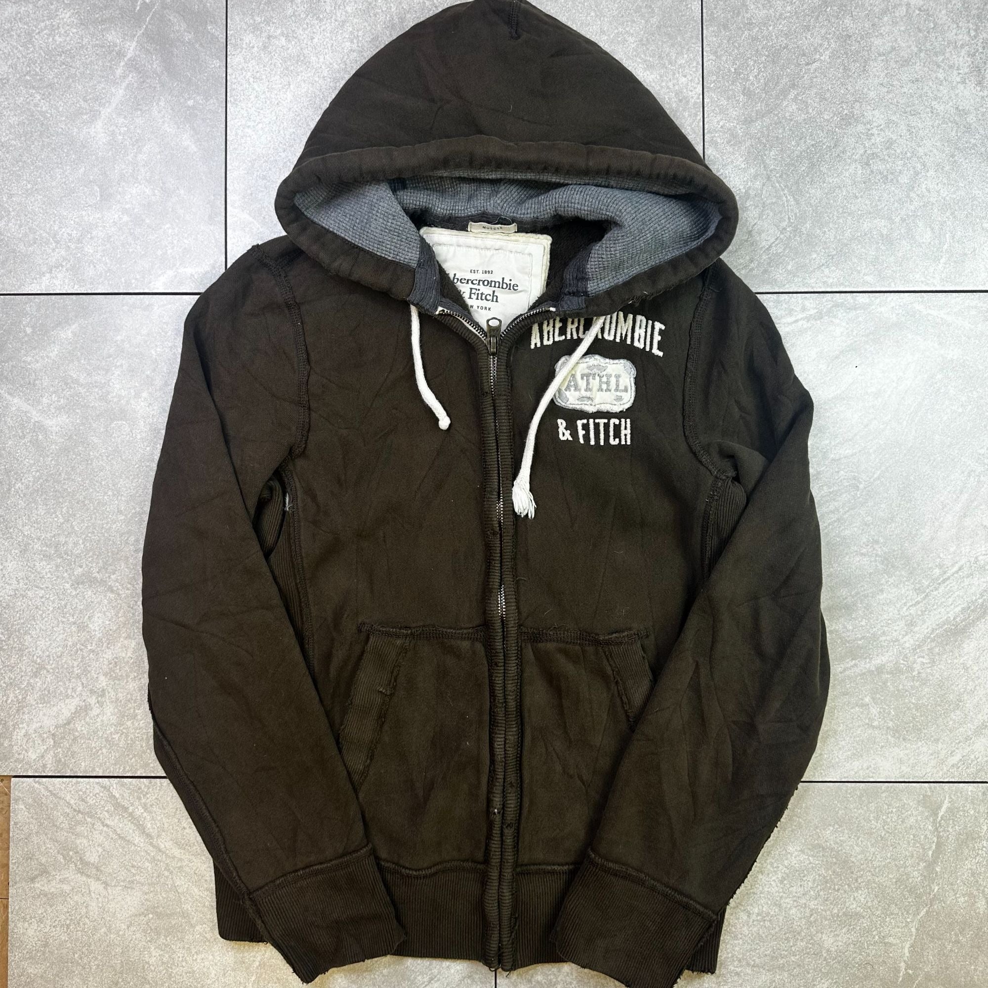 Abercrombie & Fitch Hooded Brown Full-Zip Sweatshirt Jacket Large Cotton Blend