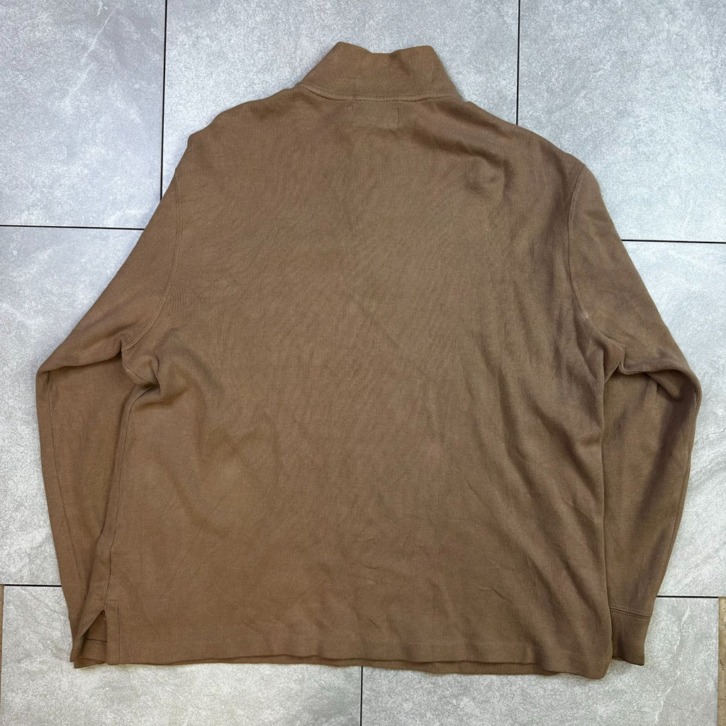 Polo By Ralph Lauren Mens Tan 1/4 Zip Pullover Sweater L 100% Cotton Casual Versatile Warm Knit