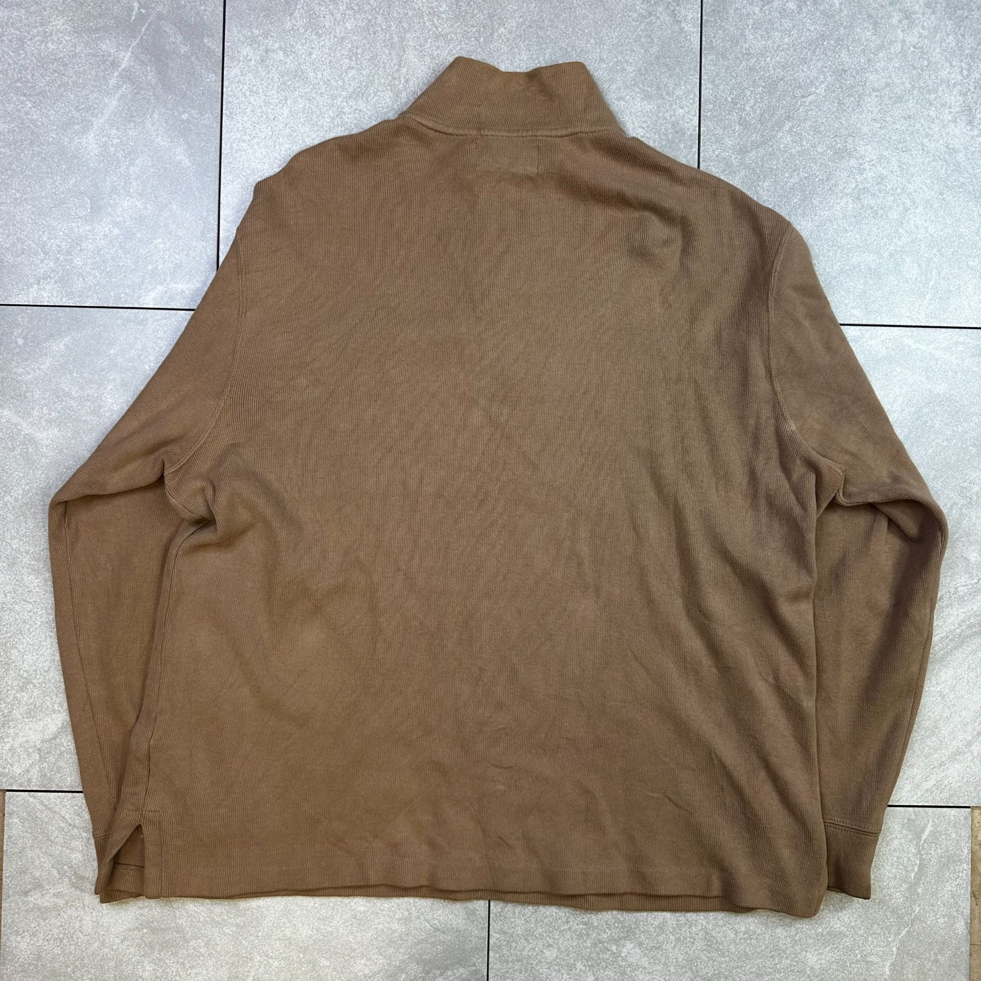 Polo By Ralph Lauren Mens Tan 1/4 Zip Pullover Sweater L 100% Cotton Casual Versatile Warm Knit