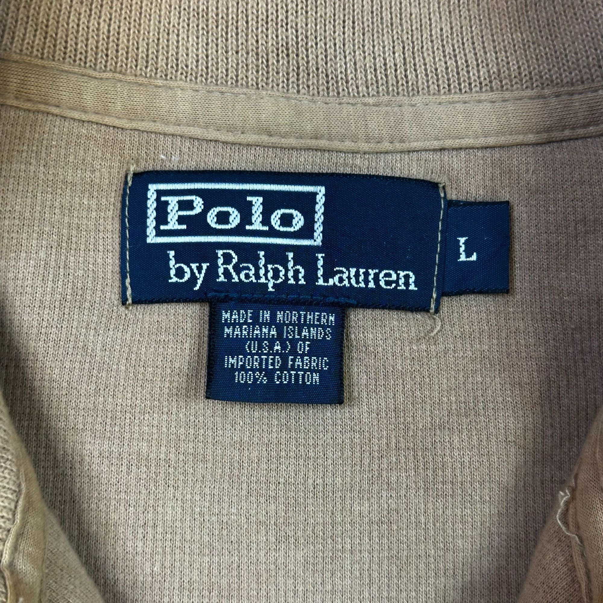 Polo By Ralph Lauren Mens Tan 1/4 Zip Pullover Sweater L 100% Cotton Casual Versatile Warm Knit