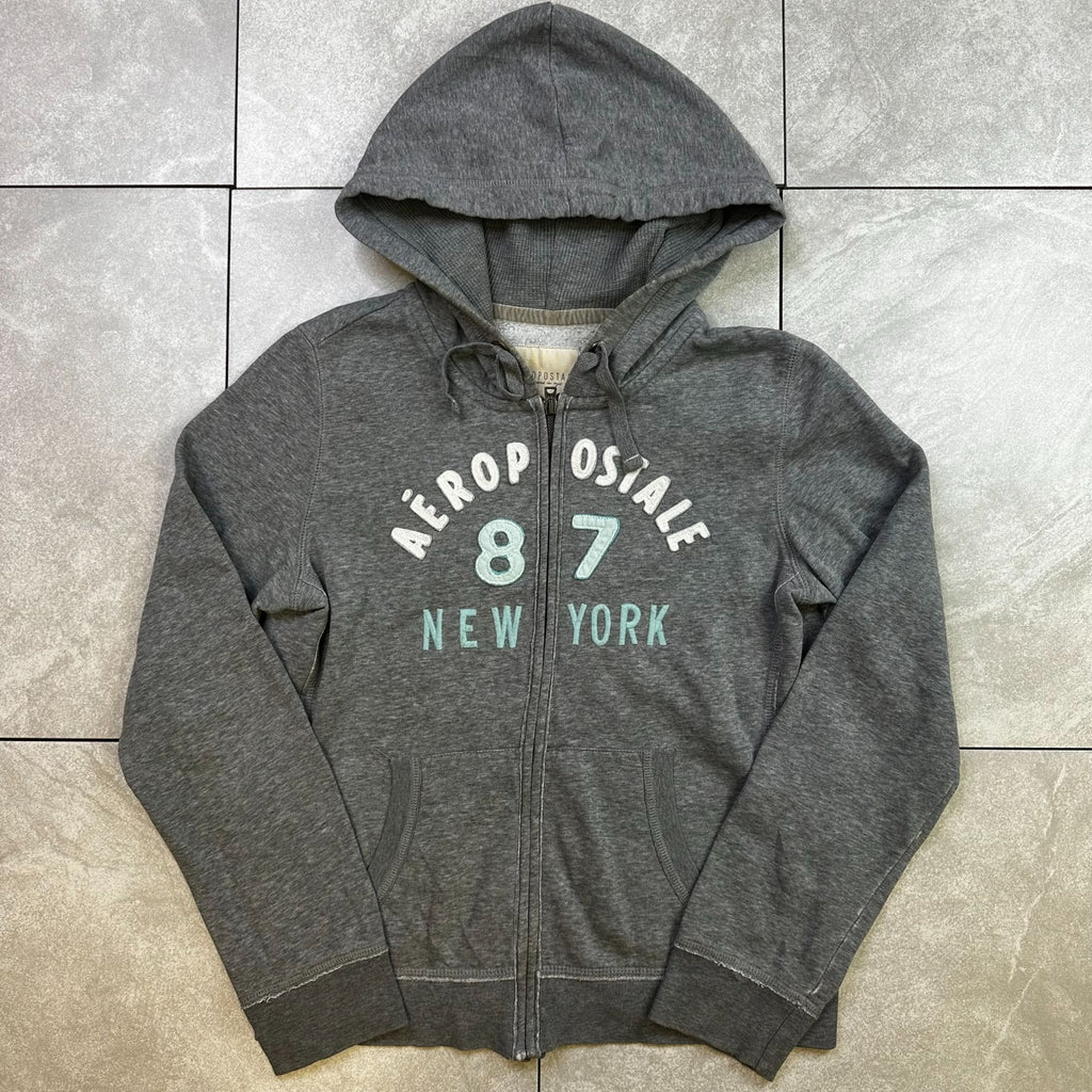 Aeropostale Gray Zip-Up Hoodie Size M With "87 New York" Print