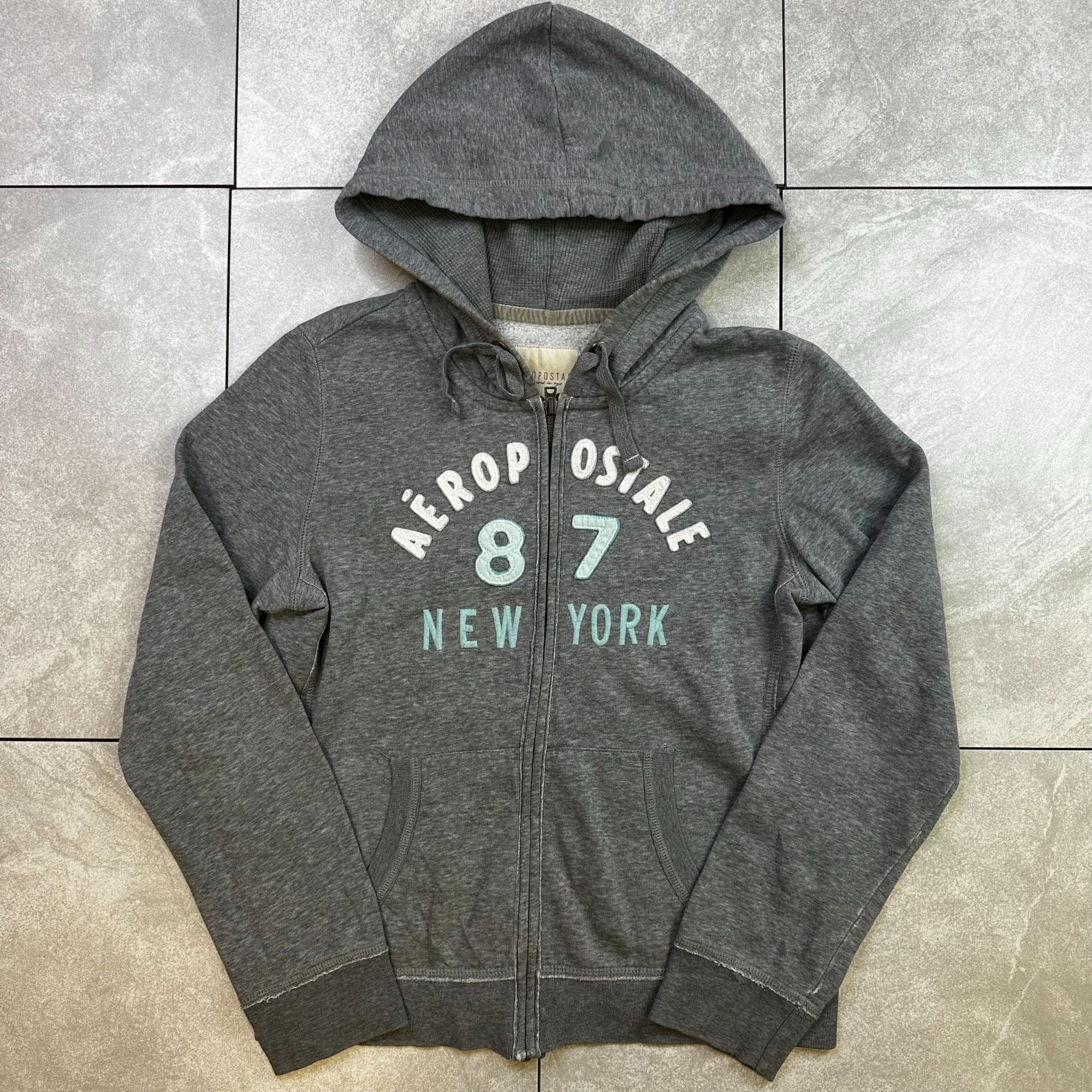 Aeropostale Gray Zip-Up Hoodie Size M With "87 New York" Print