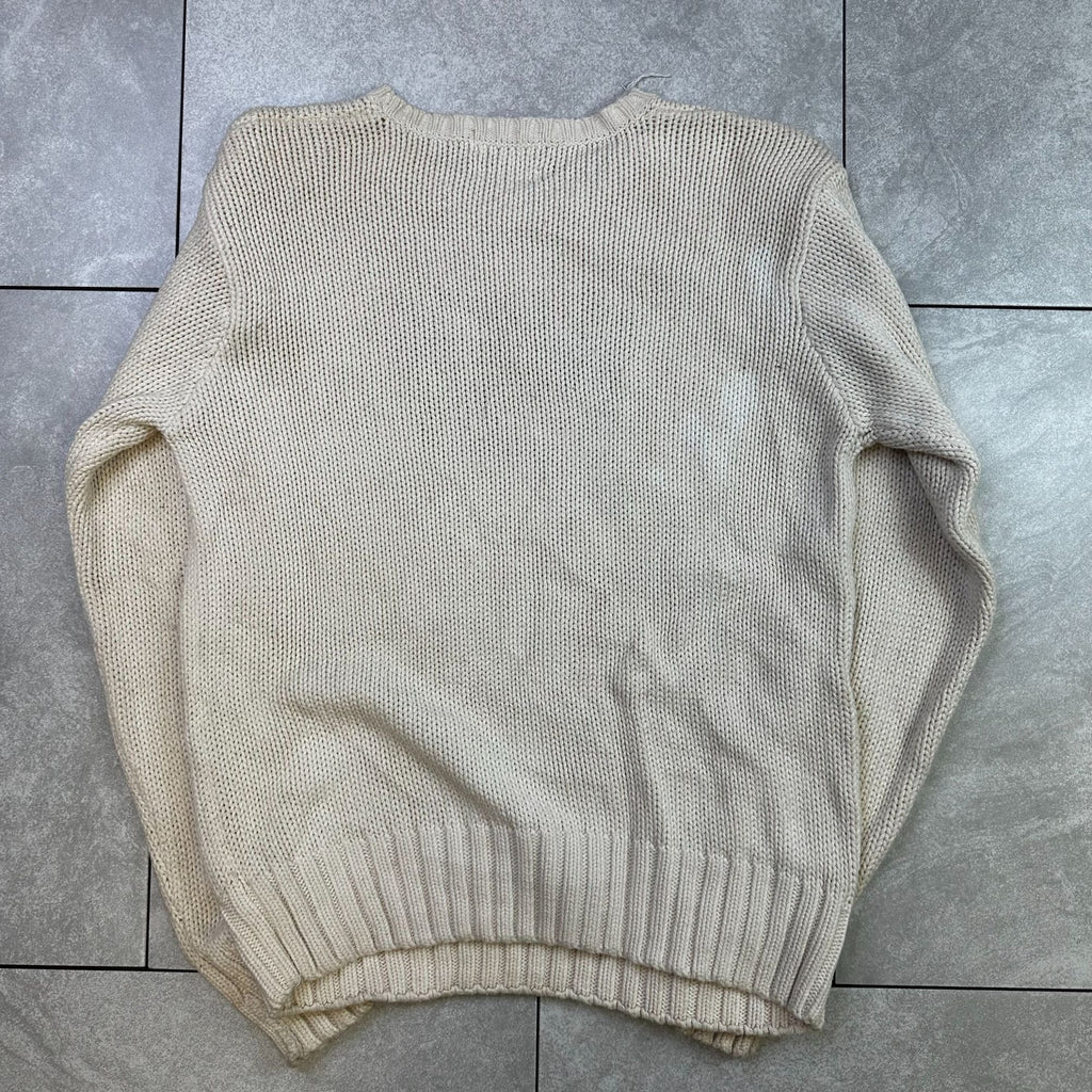 Polo By Ralph Lauren Cream Knit Sweater With American Flag Patch 100% Cotton Size S
