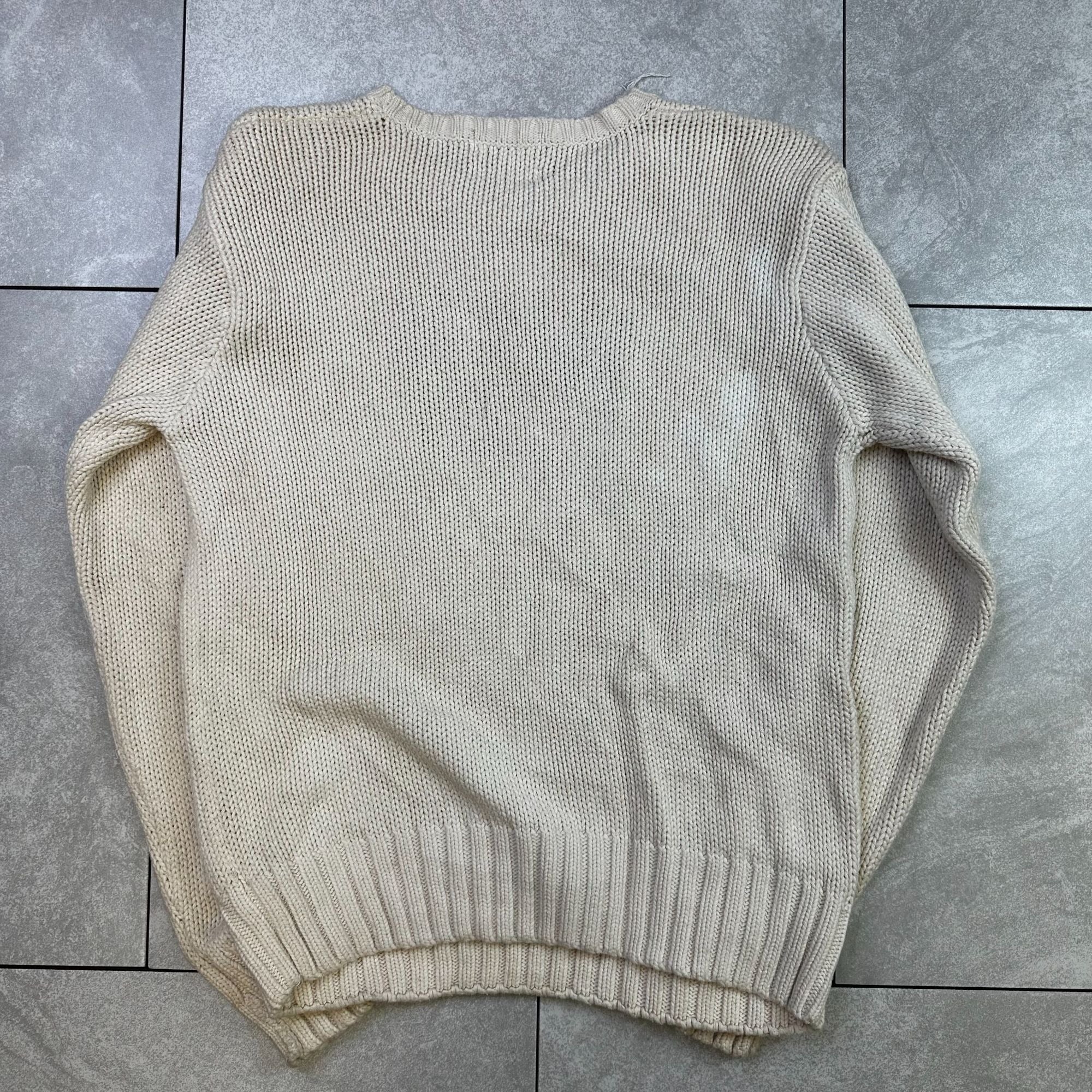 Polo By Ralph Lauren Cream Knit Sweater With American Flag Patch 100% Cotton Size S