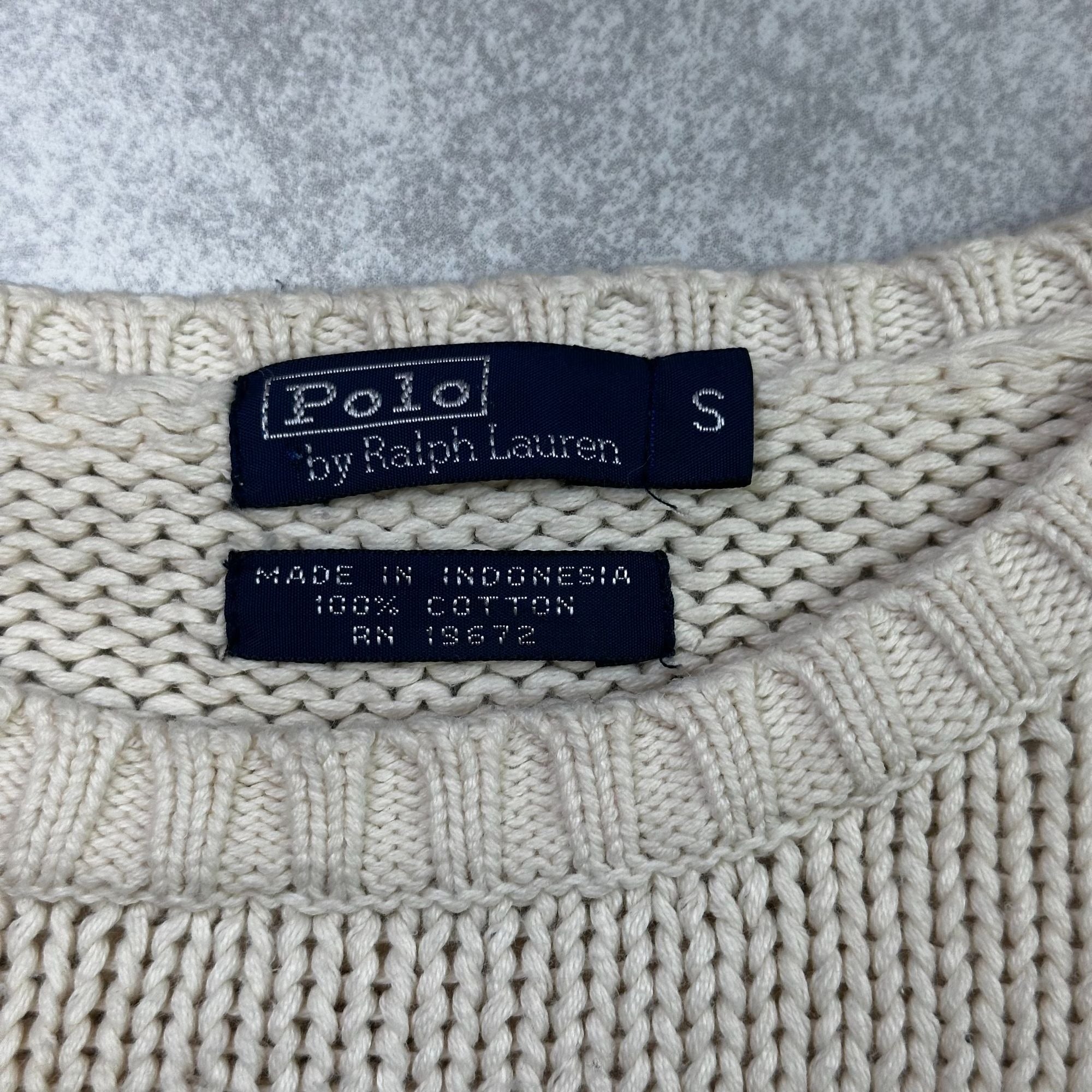 Polo By Ralph Lauren Cream Knit Sweater With American Flag Patch 100% Cotton Size S
