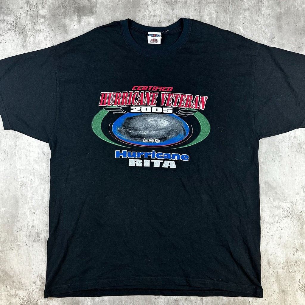 Certified Hurricane Veteran 2005 Hurricane Rita Jerzees High Cotton T-Shirt Black Size XL