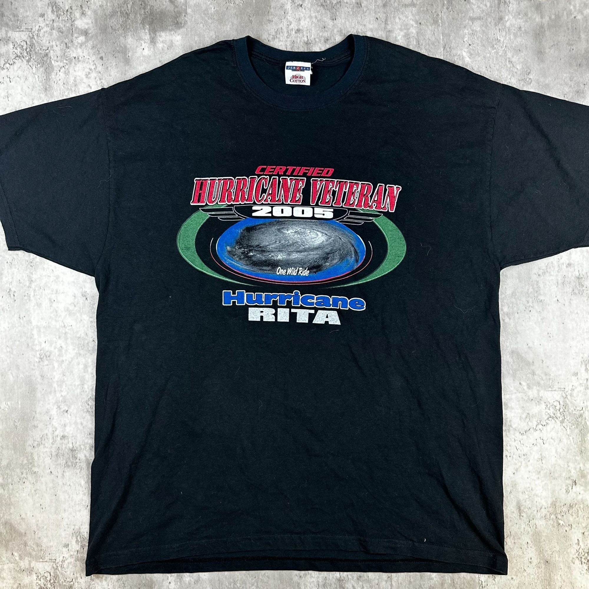 Certified Hurricane Veteran 2005 Hurricane Rita Jerzees High Cotton T-Shirt Black Size XL