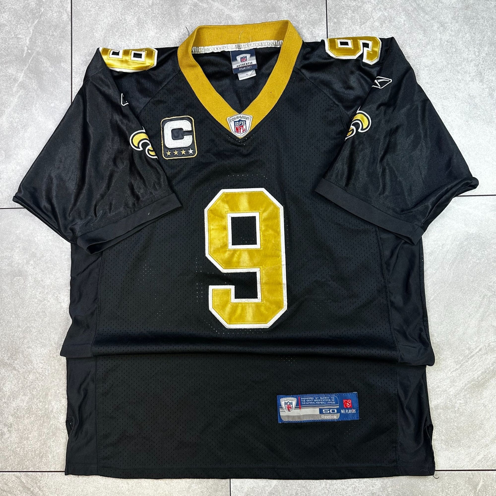 Drew Brees New Orleans Saints Black & Gold NFL Authentic Reebok Jersey Size 50 Mens Equipment Edition