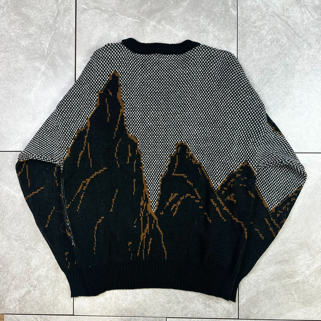 Pagliano Mountain Climbing Graphic Sweater Black/Brown/White L 100% Acrylic Made In Korea