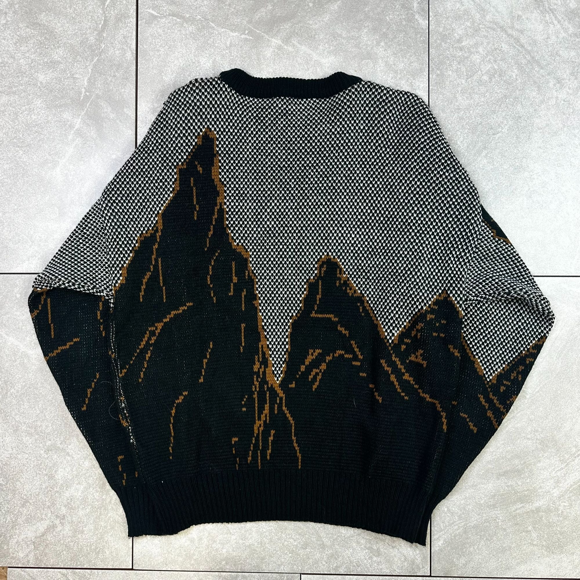 Pagliano Mountain Climbing Graphic Sweater Black/Brown/White L 100% Acrylic Made In Korea