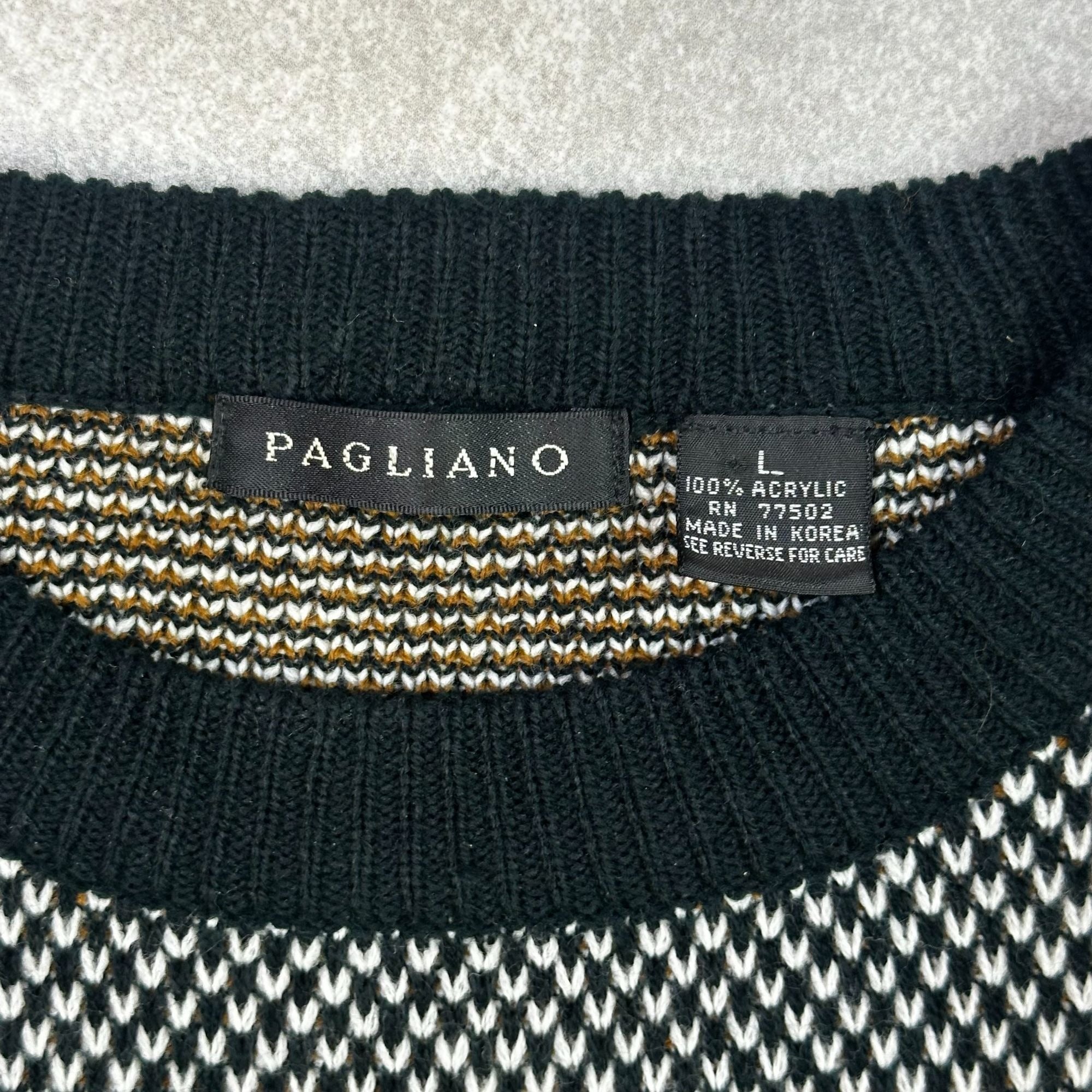 Pagliano Mountain Climbing Graphic Sweater Black/Brown/White L 100% Acrylic Made In Korea