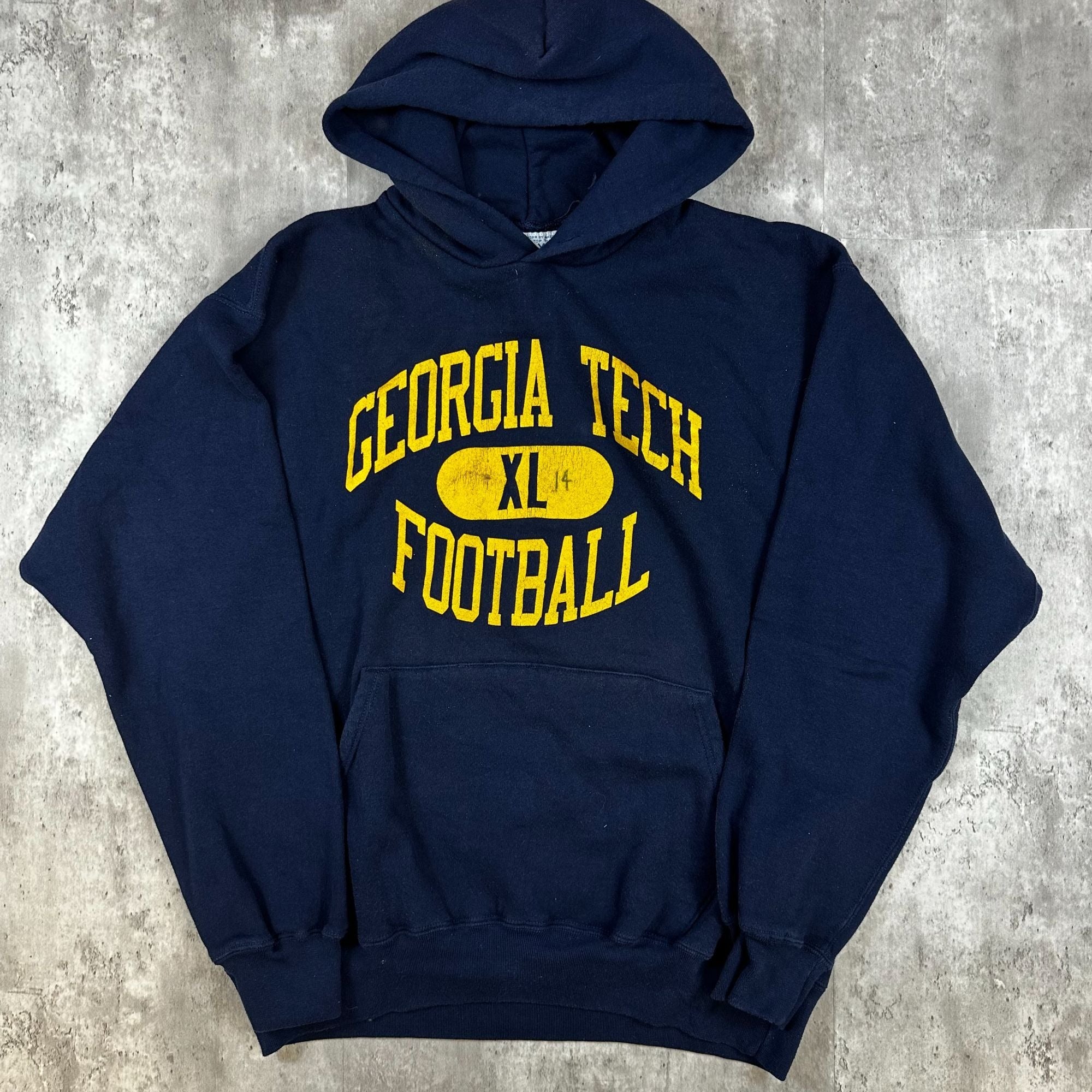 Vintage Georgia Tech XL Football Hoodie Navy & Yellow Russell Athletic Pullover Sweatshirt