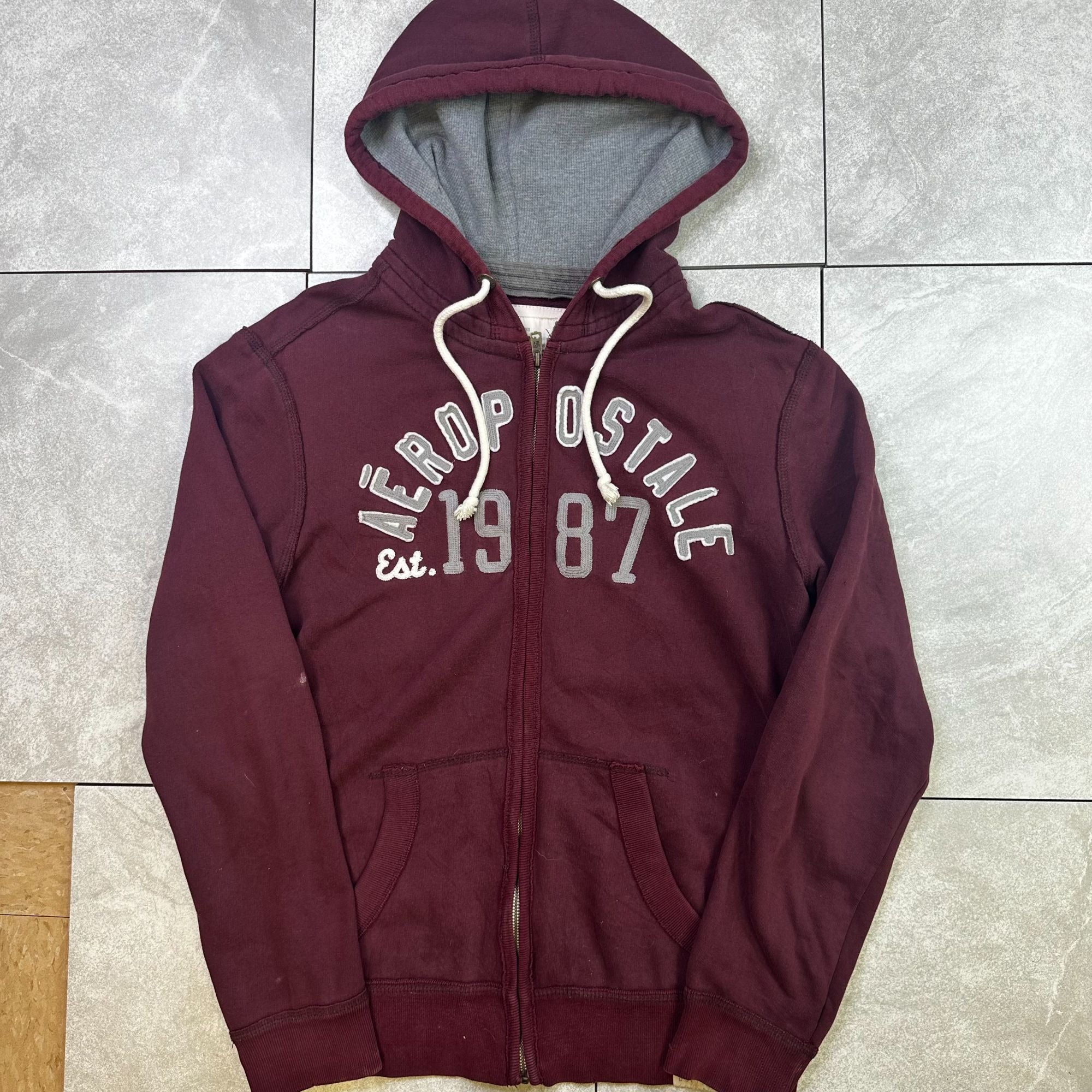 Aeropostale 1987 Burgundy Full-Zip Hoodie S/P