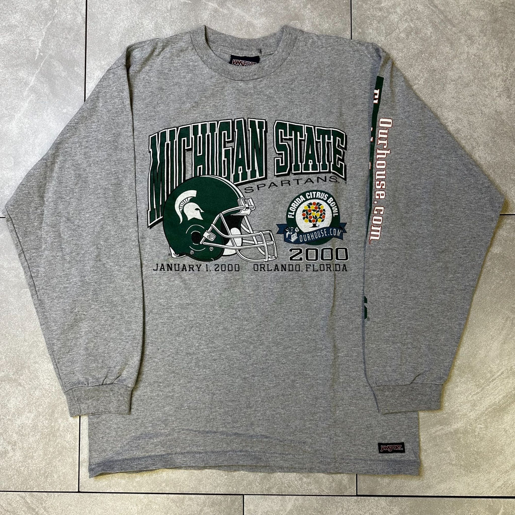 Michigan State Spartans Citrus Bowl 2000 Long Sleeve T-Shirt Gray Size M Jansport Made In USA