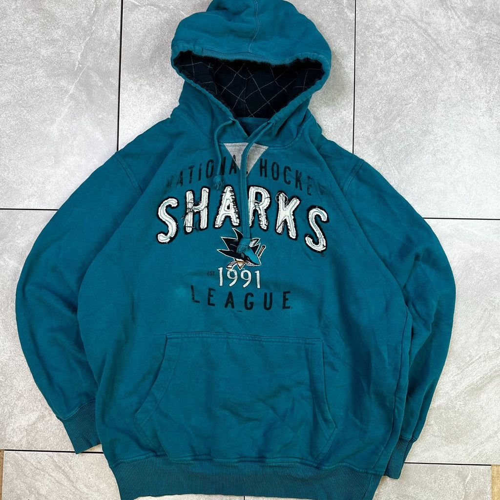 San Jose Sharks 1991 League Hoodie L/G Teal 3 Four Sportswear Cotton Poly Blend