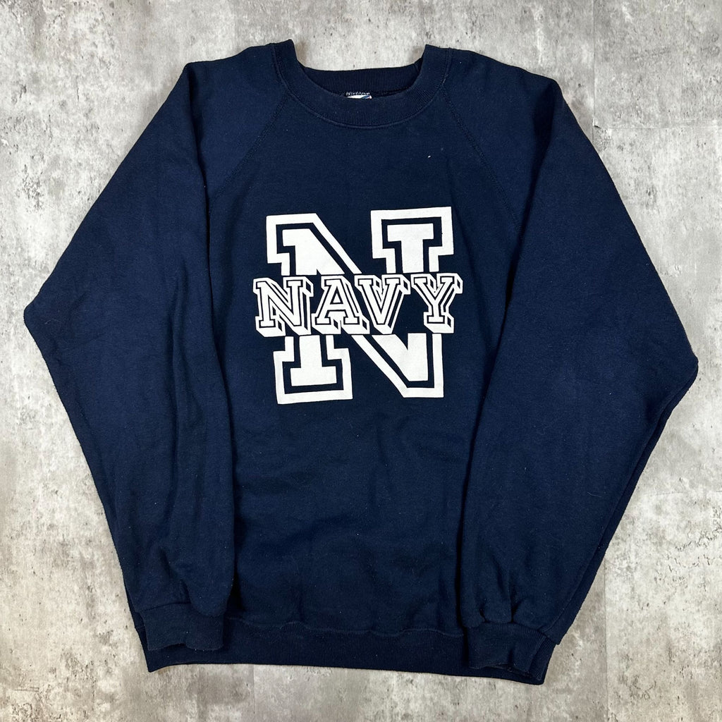 Soffe Navy Sweatshirt Adult L Crewneck Pullover Made In USA Cotton Blend Comfortable Casual Wear