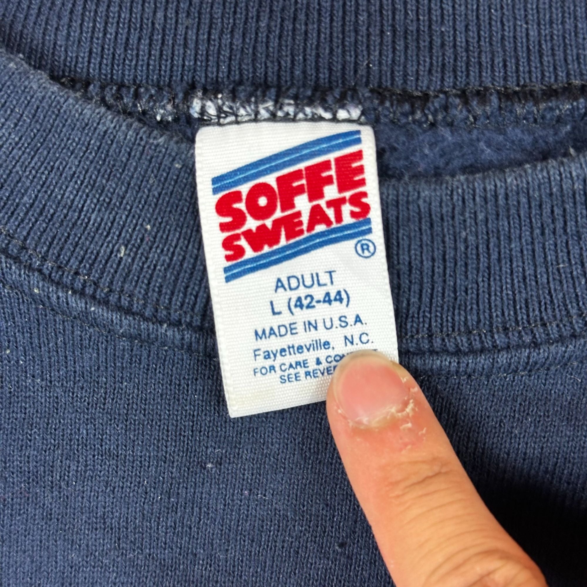 Soffe Navy Sweatshirt Adult L Crewneck Pullover Made In USA Cotton Blend Comfortable Casual Wear