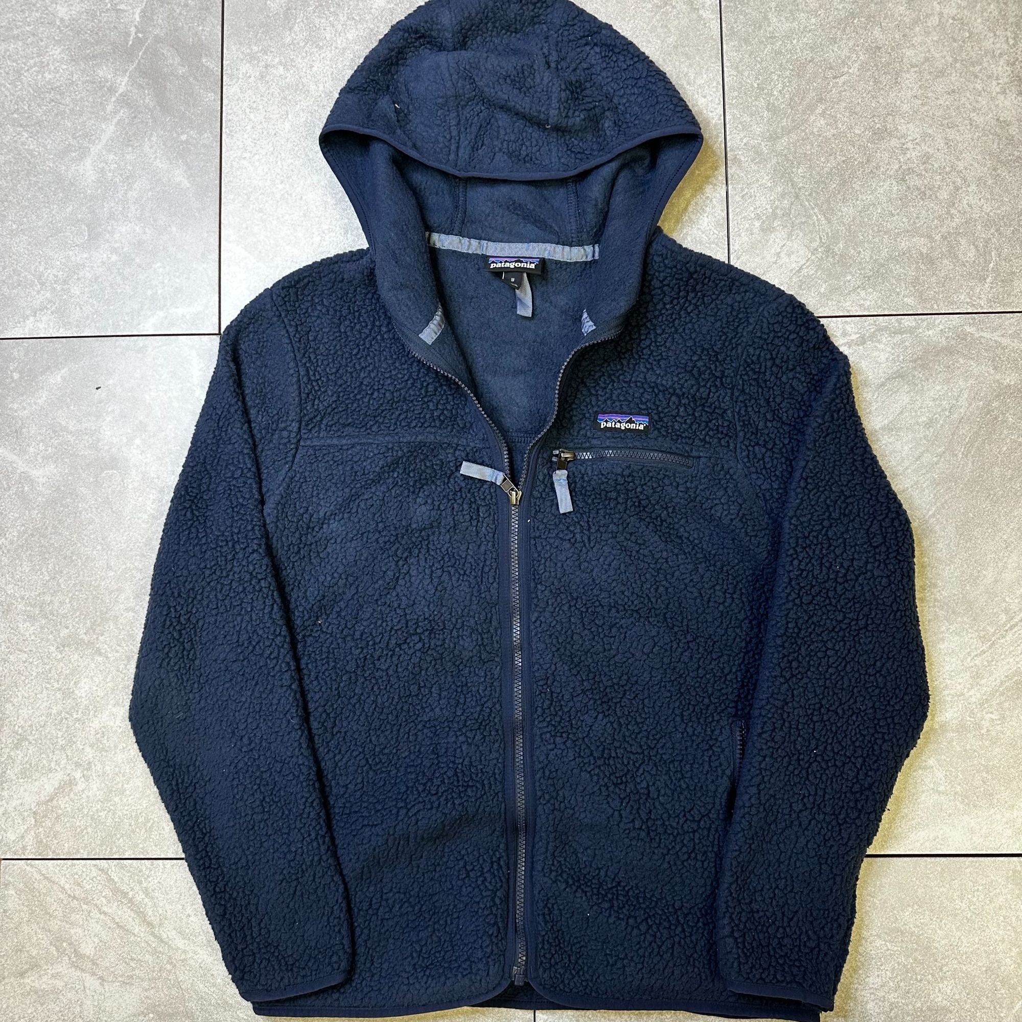 Patagonia Mens Navy Blue Full-Zip Hooded Fleece Jacket Size M