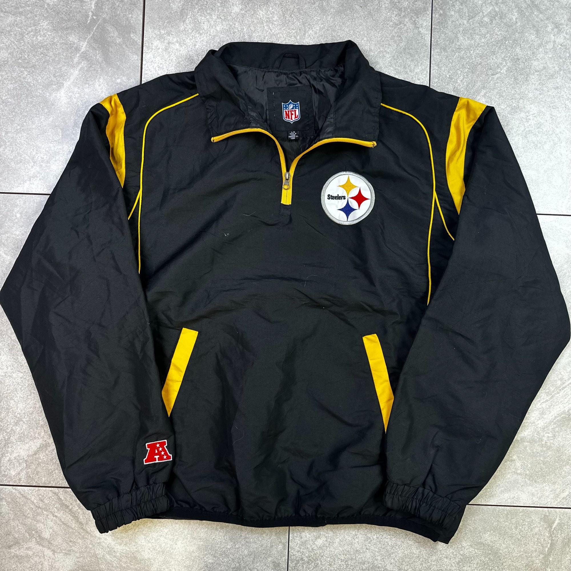 NFL Pittsburgh Steelers Pullover Jacket L/G Black & Yellow With Front Zip & Pockets